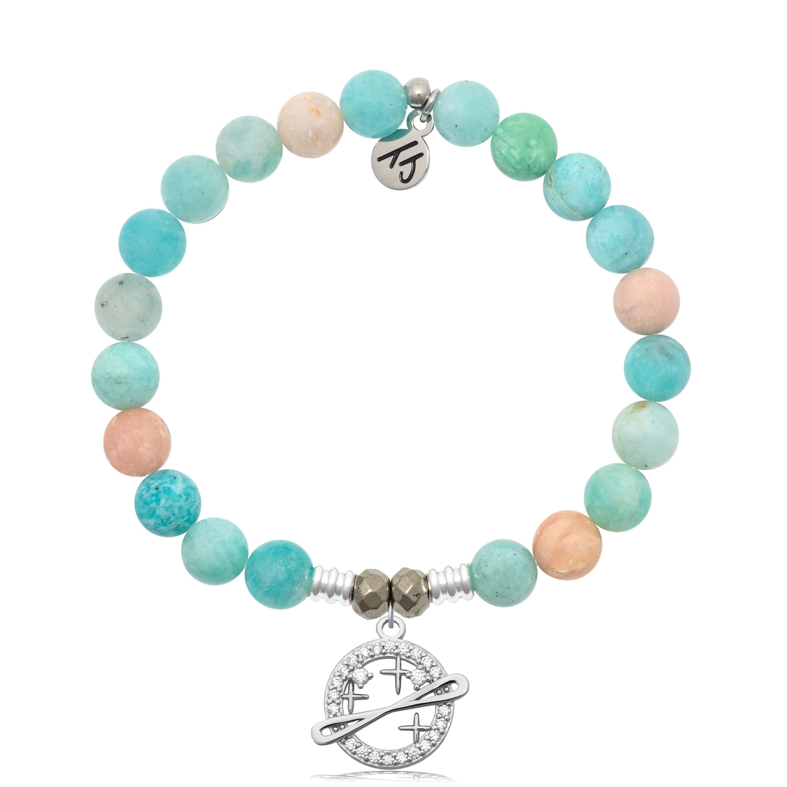 Multi Amazonite Stone Bracelet with Infinity and Beyond Sterling Silver Charm
