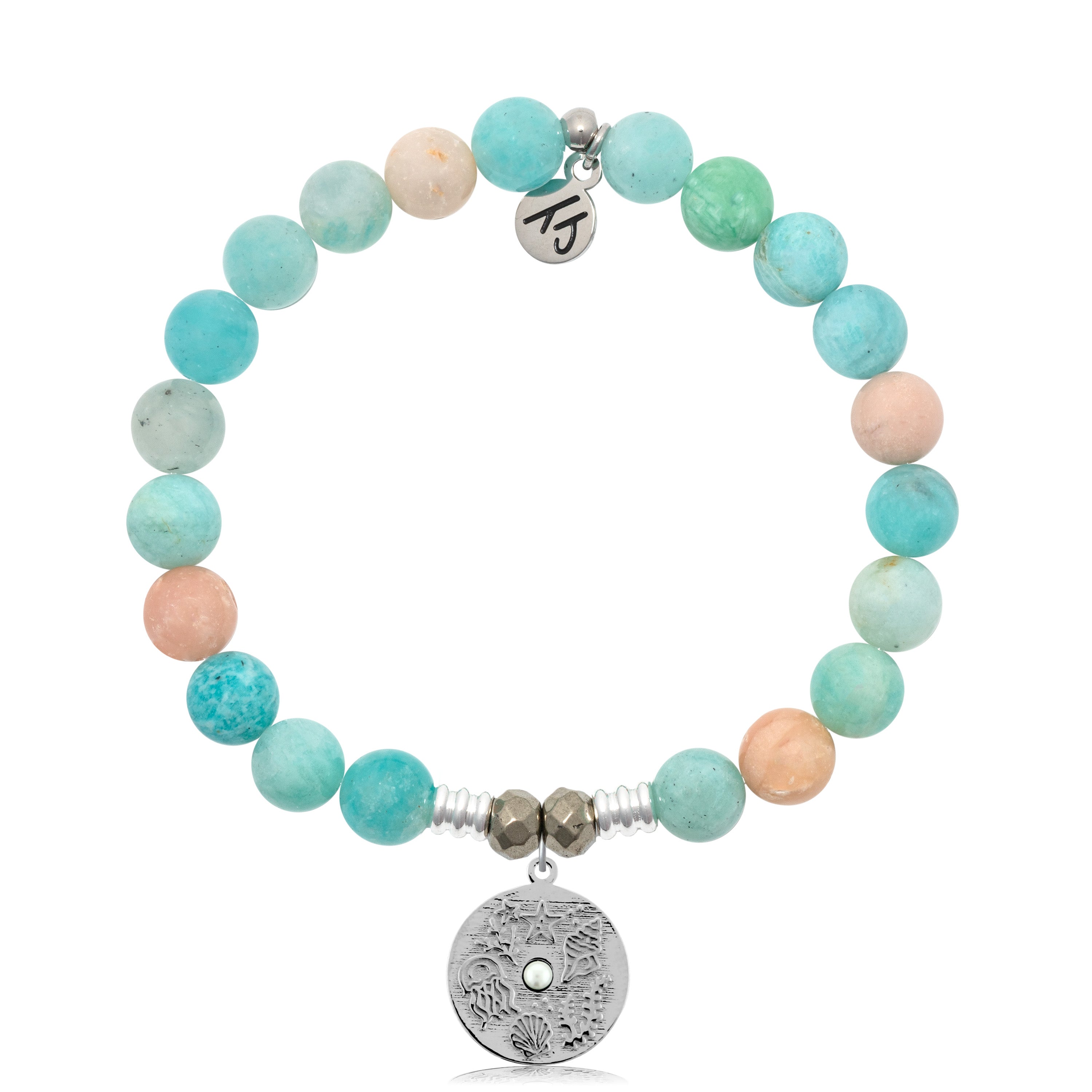 Multi Amazonite Stone Bracelet with Ocean Lover Sterling Silver Charm