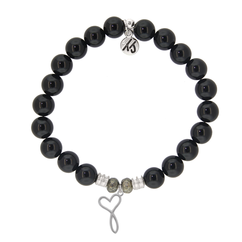 Onyx Stone Bracelet with Infinity Heart Sterling Silver Charm