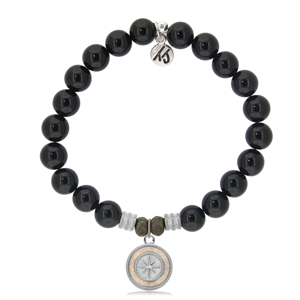 Onyx Stone Bracelet with North Star Sterling Silver Charm