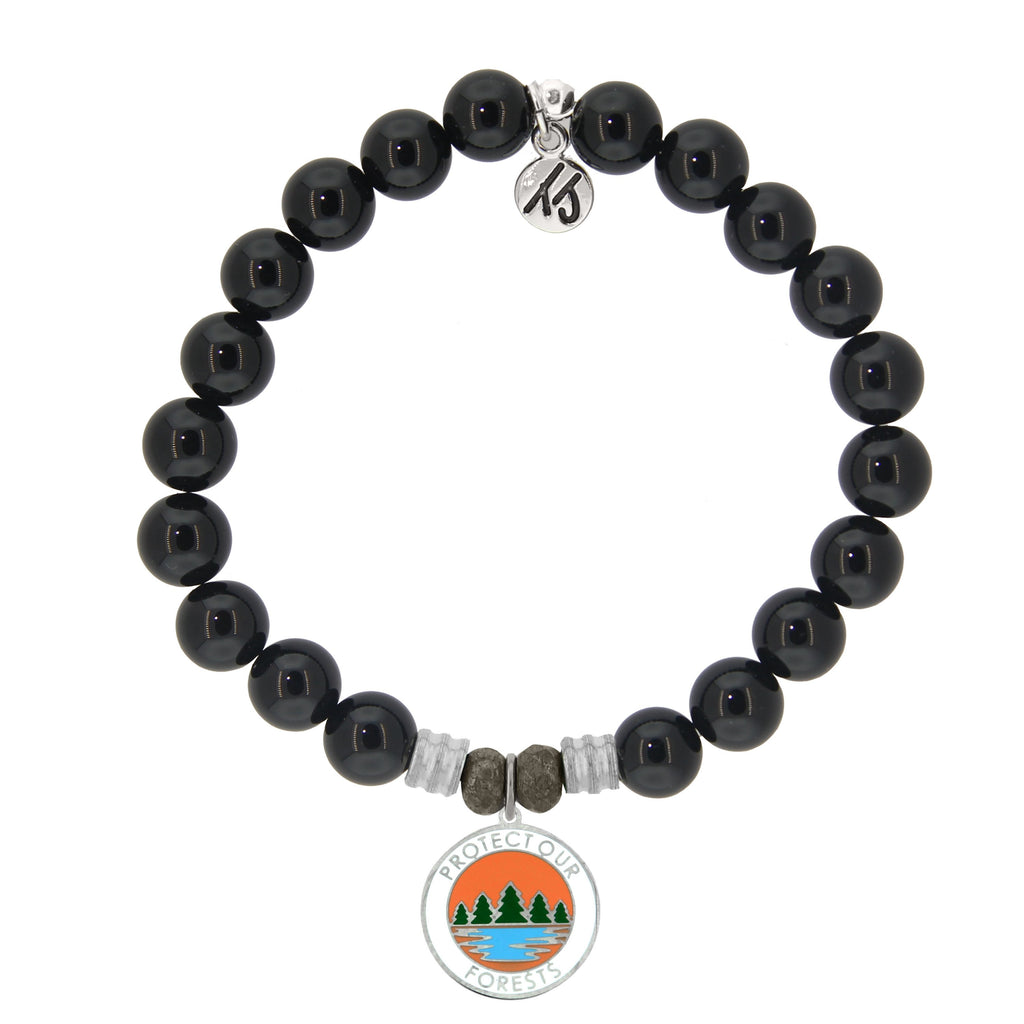 Onyx Stone Bracelet with Protect Our Forest Sterling Silver Charm