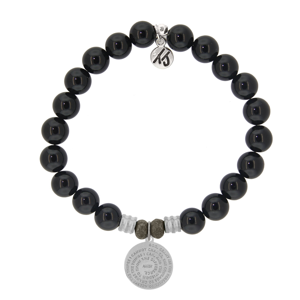 Onyx Stone Bracelet with Serenity Prayer Sterling Silver Charm