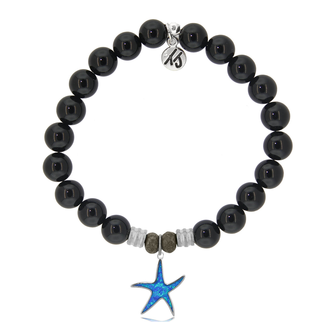 Onyx Stone Bracelet with Star of the Sea Sterling Silver Charm