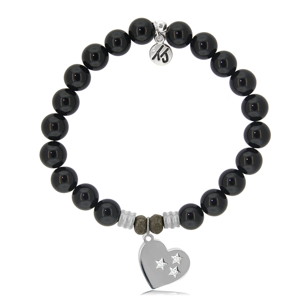Onyx Stone Bracelet with Wishing Heart Sterling Silver Charm