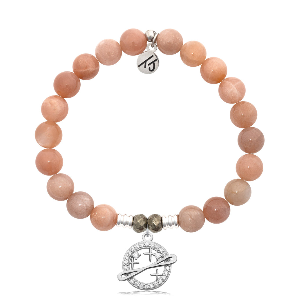 Peach Moonstone Stone Bracelet with Infinity and Beyond Sterling Silver Charm