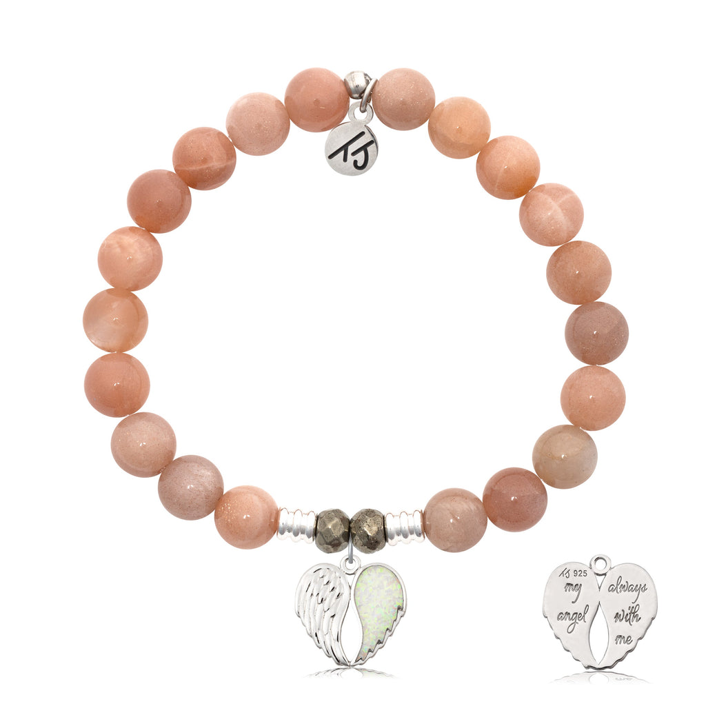 Peach Moonstone Stone Bracelet with My Angel Sterling Silver Charm