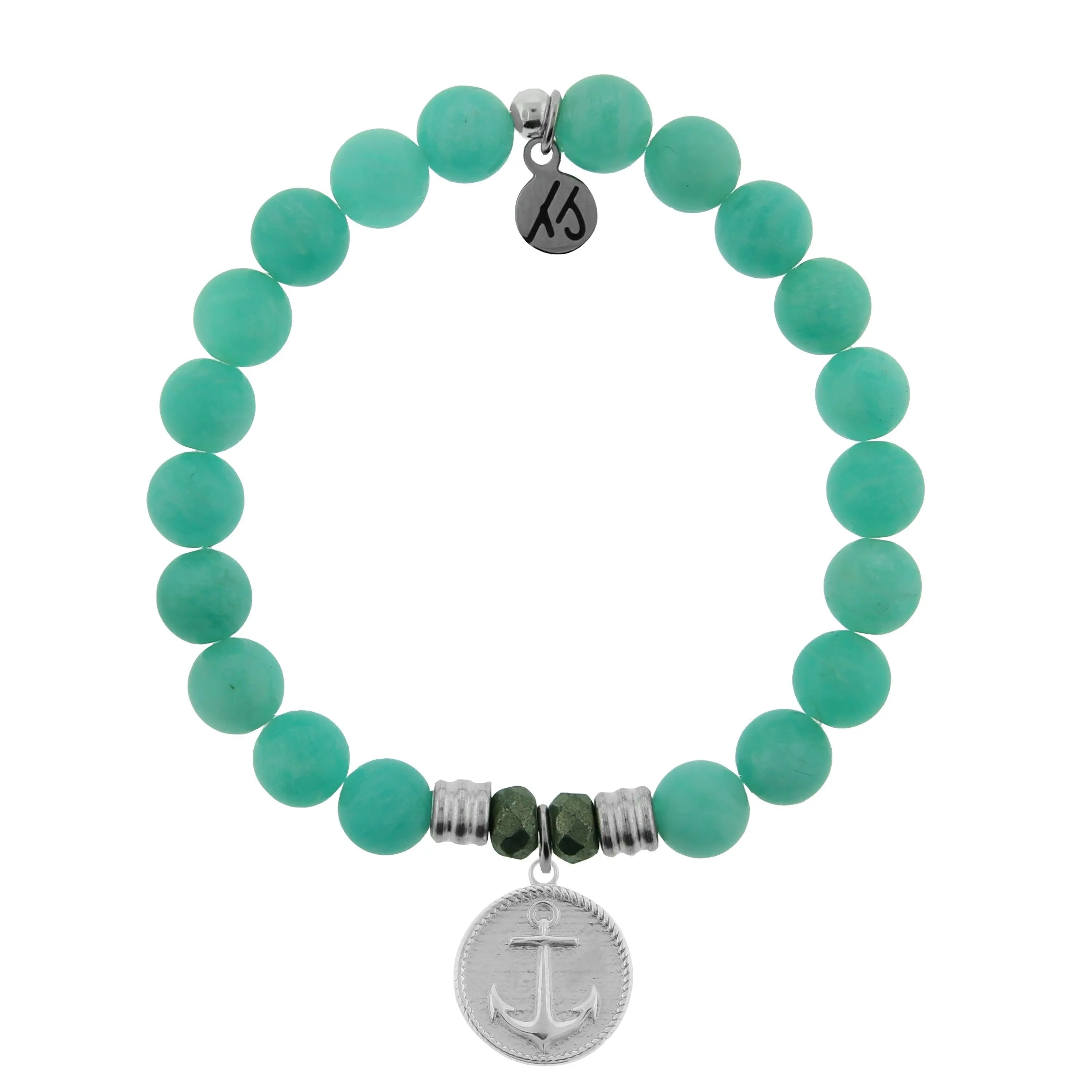 Peruvian Amazonite Stone Bracelet with Anchor Sterling Silver Charm
