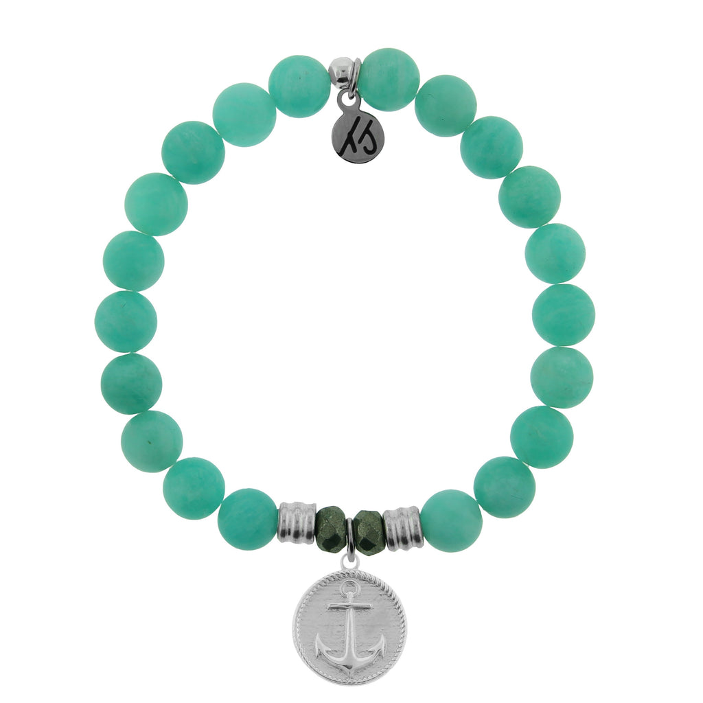 Peruvian Amazonite Stone Bracelet with Anchor Sterling Silver Charm