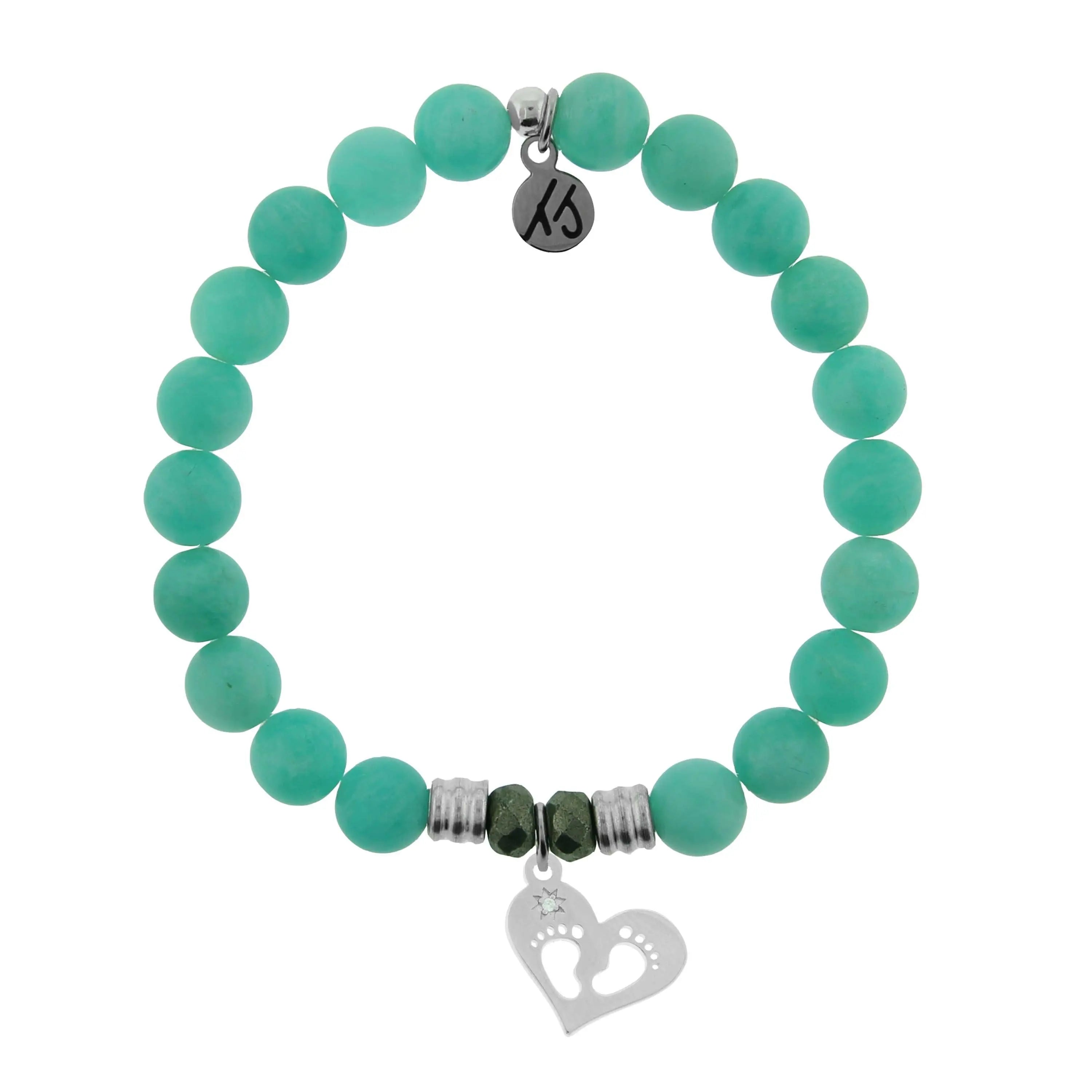 Peruvian Amazonite Stone Bracelet with Baby Feet Sterling Silver Charm Tiffany Jazelle