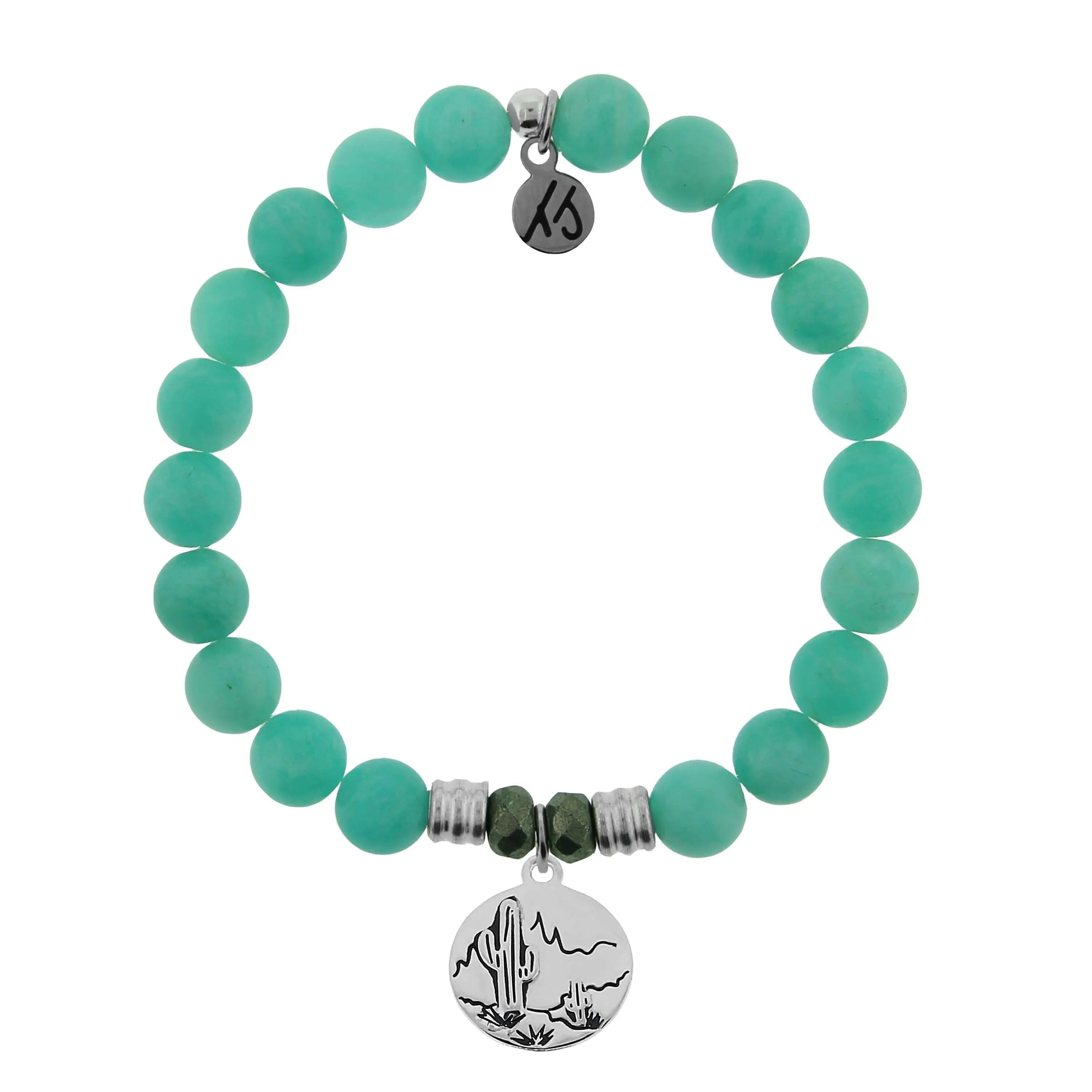Peruvian Amazonite Stone Bracelet with Cactus Sterling Silver Charm Tiffany Jazelle