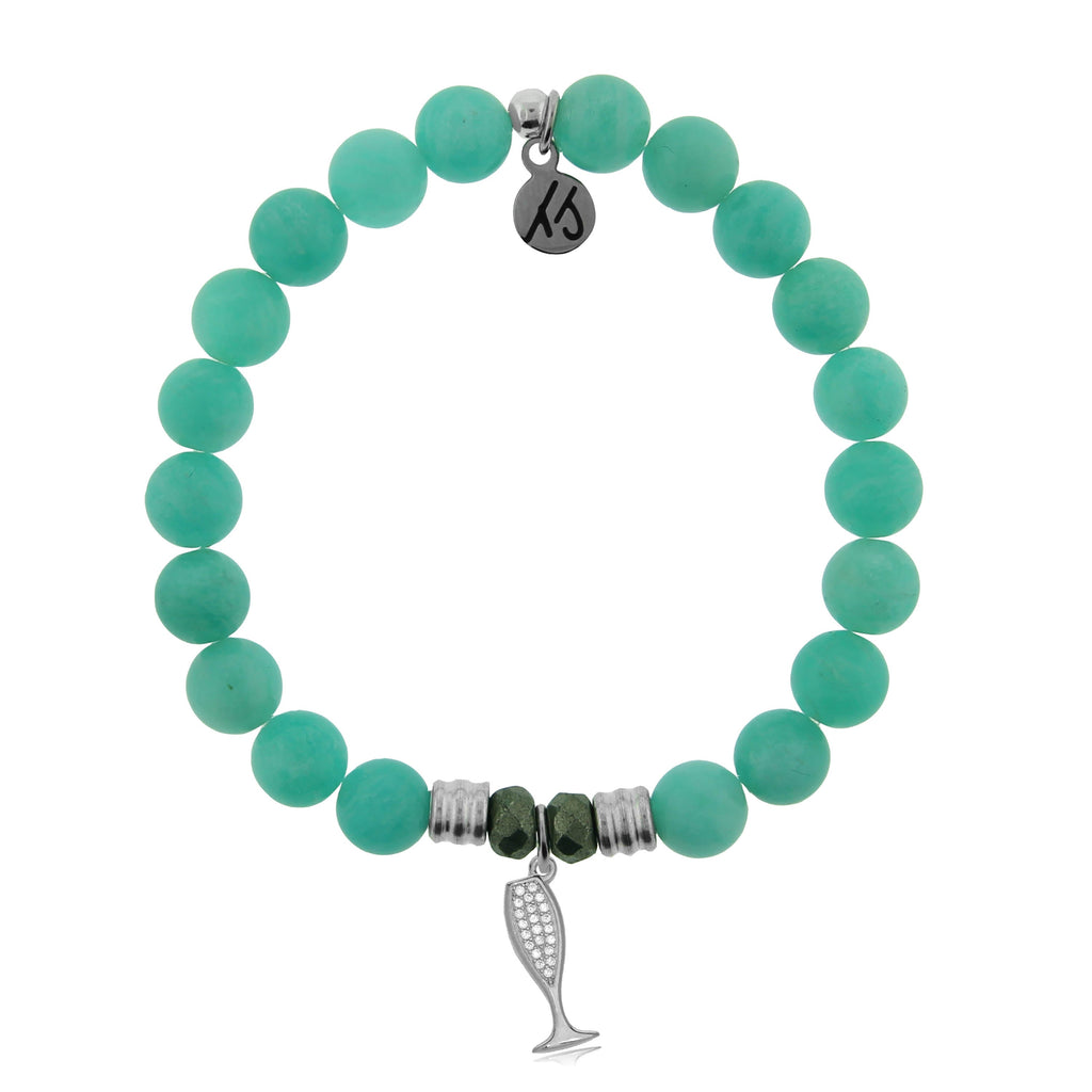 Peruvian Amazonite Stone Bracelet with Cheers Sterling Silver Charm