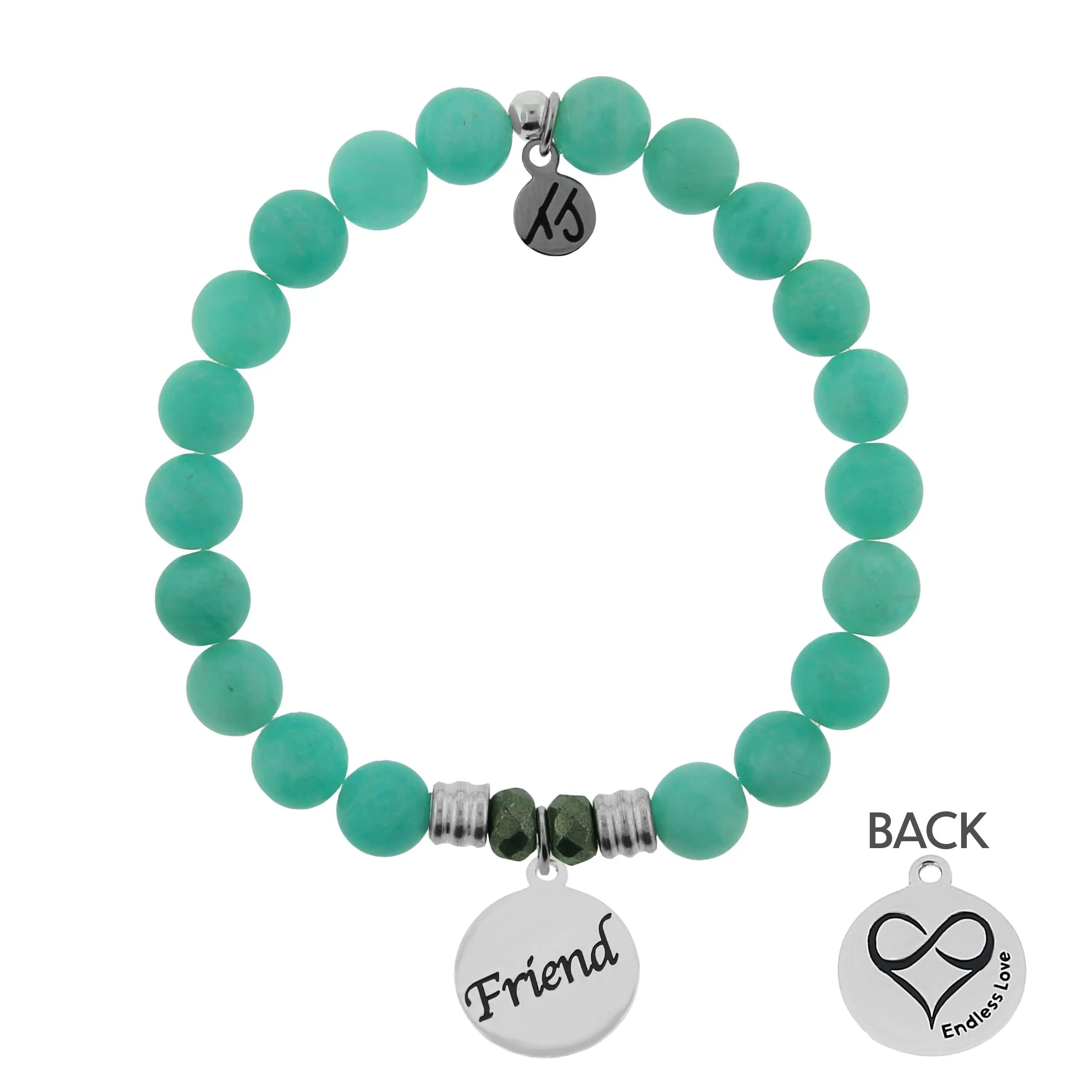 Peruvian Amazonite Stone Bracelet with Friend Sterling Silver Charm Tiffany Jazelle