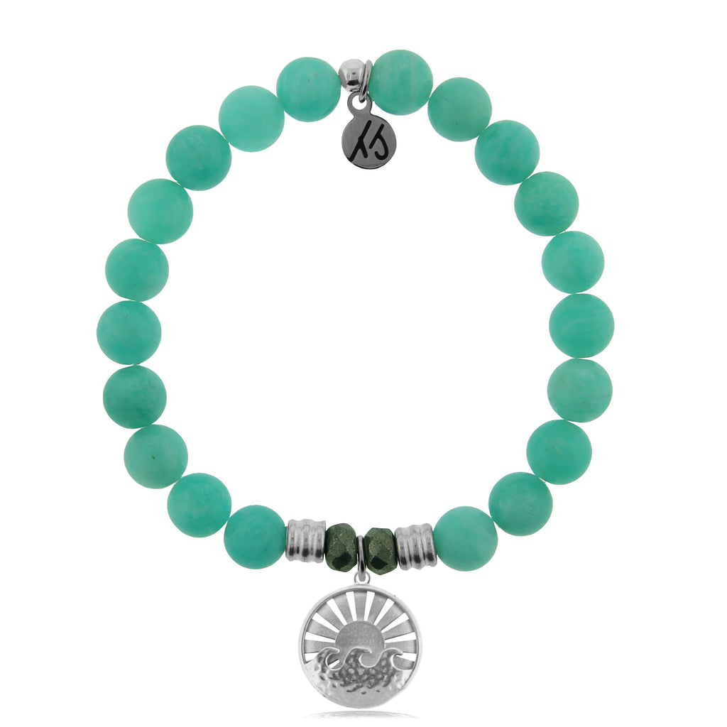 Peruvian Amazonite Stone Bracelet with Go with the Waves Sterling Silver Charm