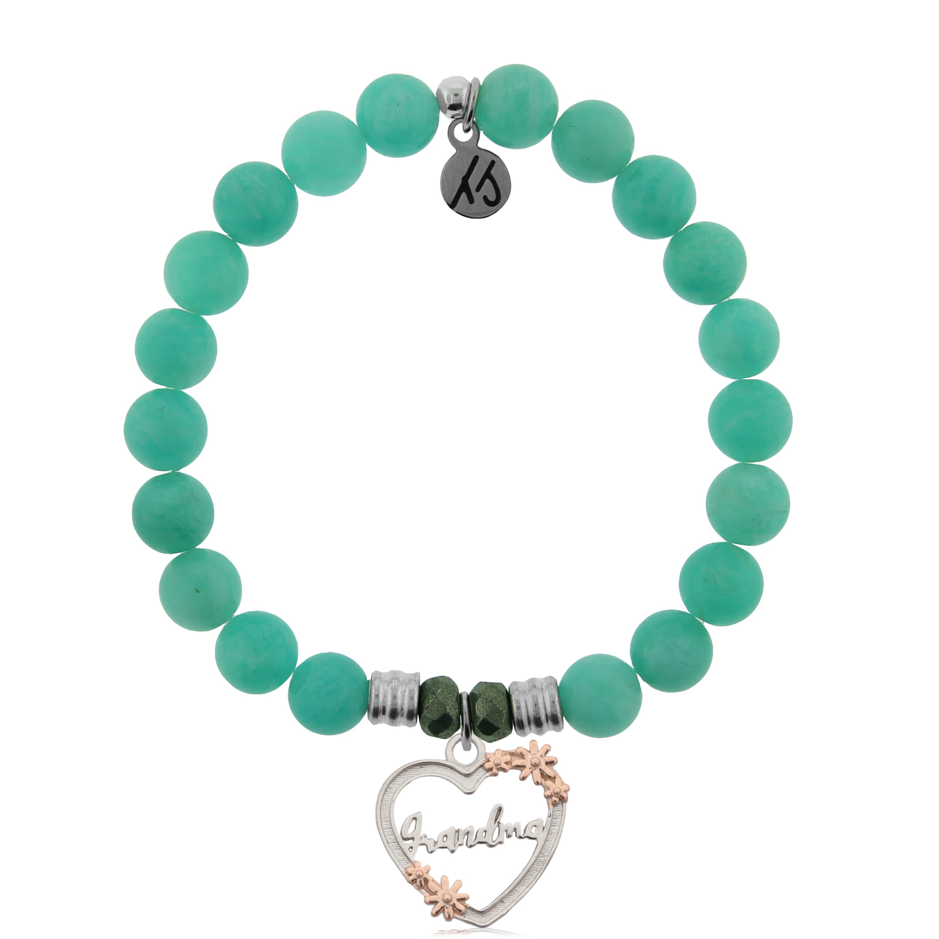 Peruvian Amazonite Stone Bracelet with Heart Grandma Sterling Silver Charm