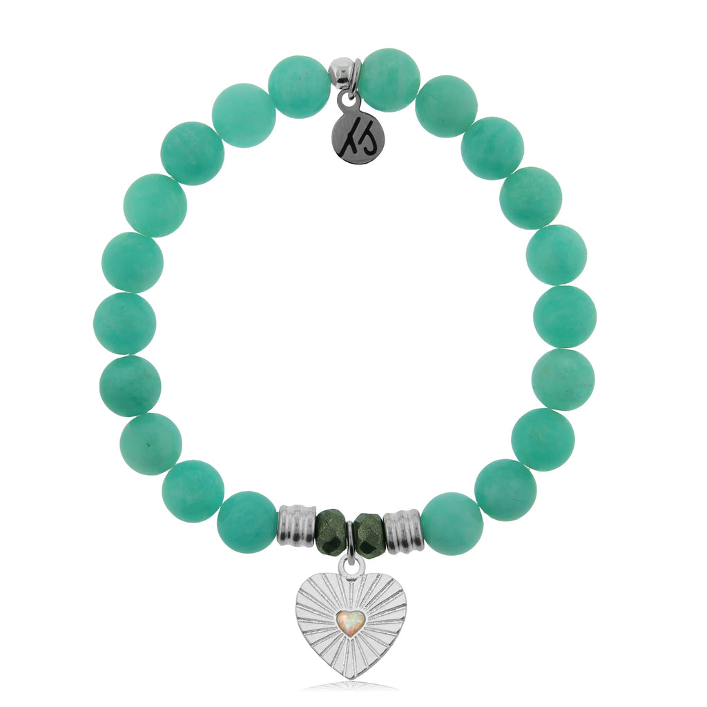 Peruvian Amazonite Stone Bracelet with Heart Sterling Silver Charm