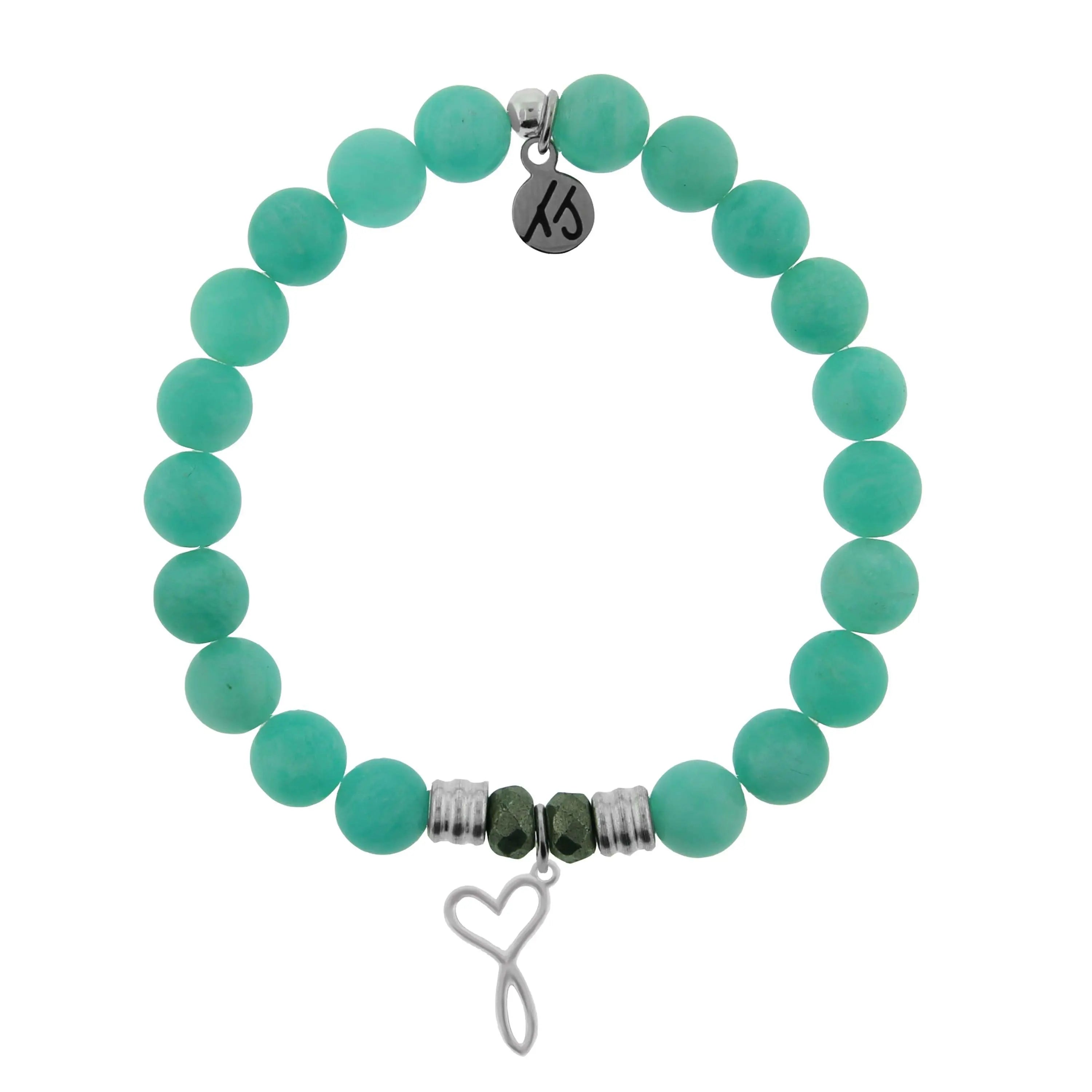 Peruvian Amazonite Stone Bracelet with Infinity Heart Sterling Silver Charm Tiffany Jazelle