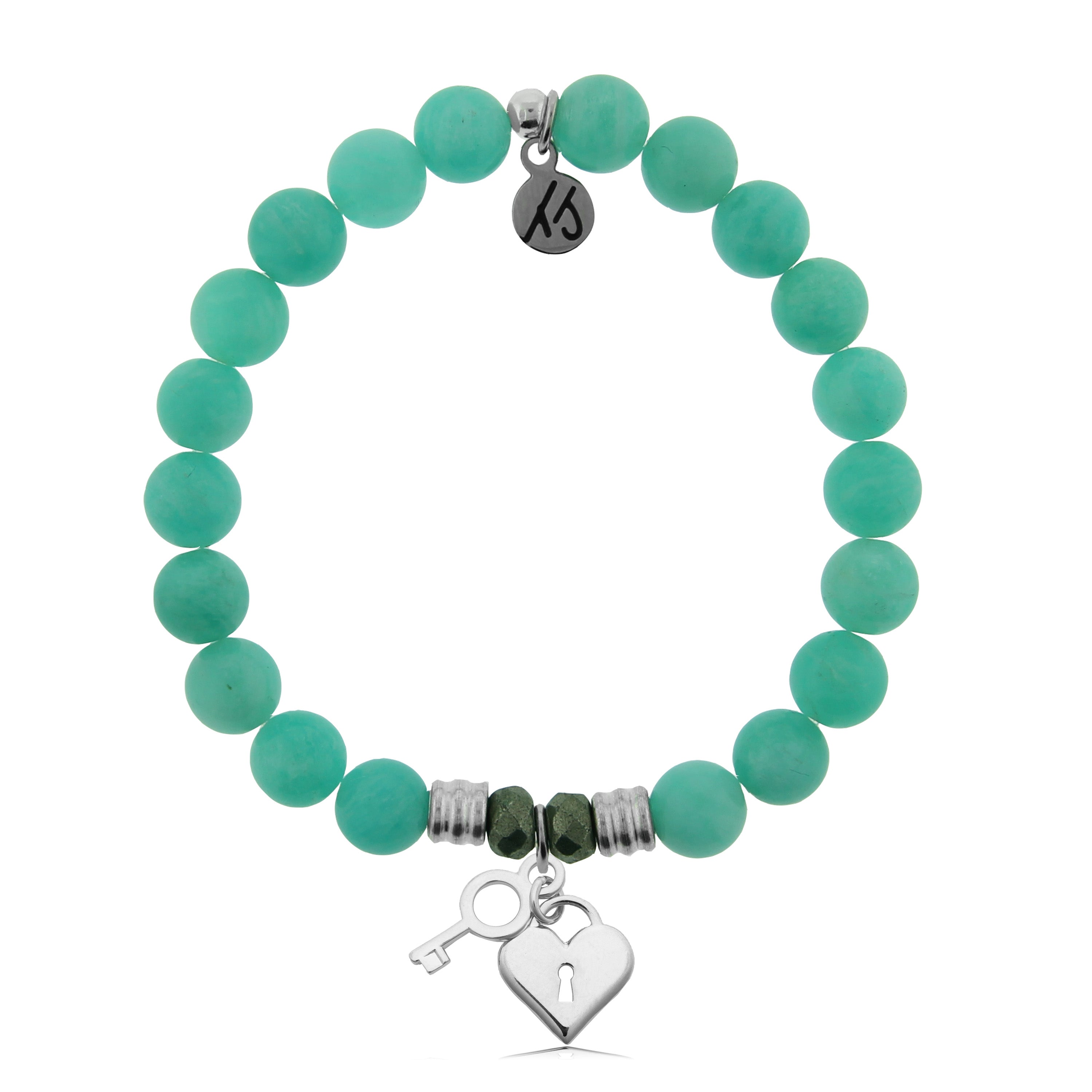 Peruvian Amazonite Stone Bracelet with Key to my Heart Sterling Silver Charm