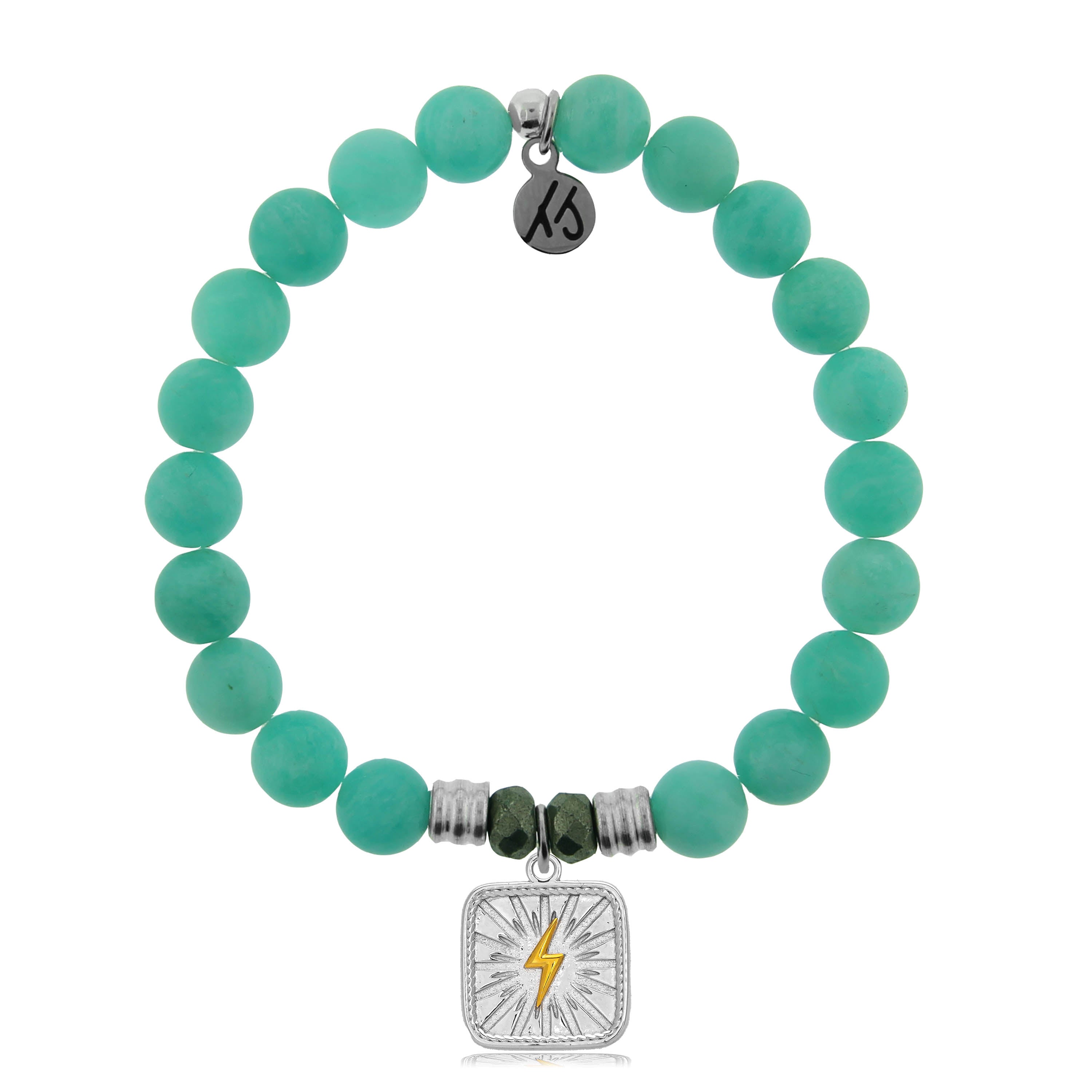 Peruvian Amazonite Stone Bracelet with Lightning Bolt Sterling Silver Charm
