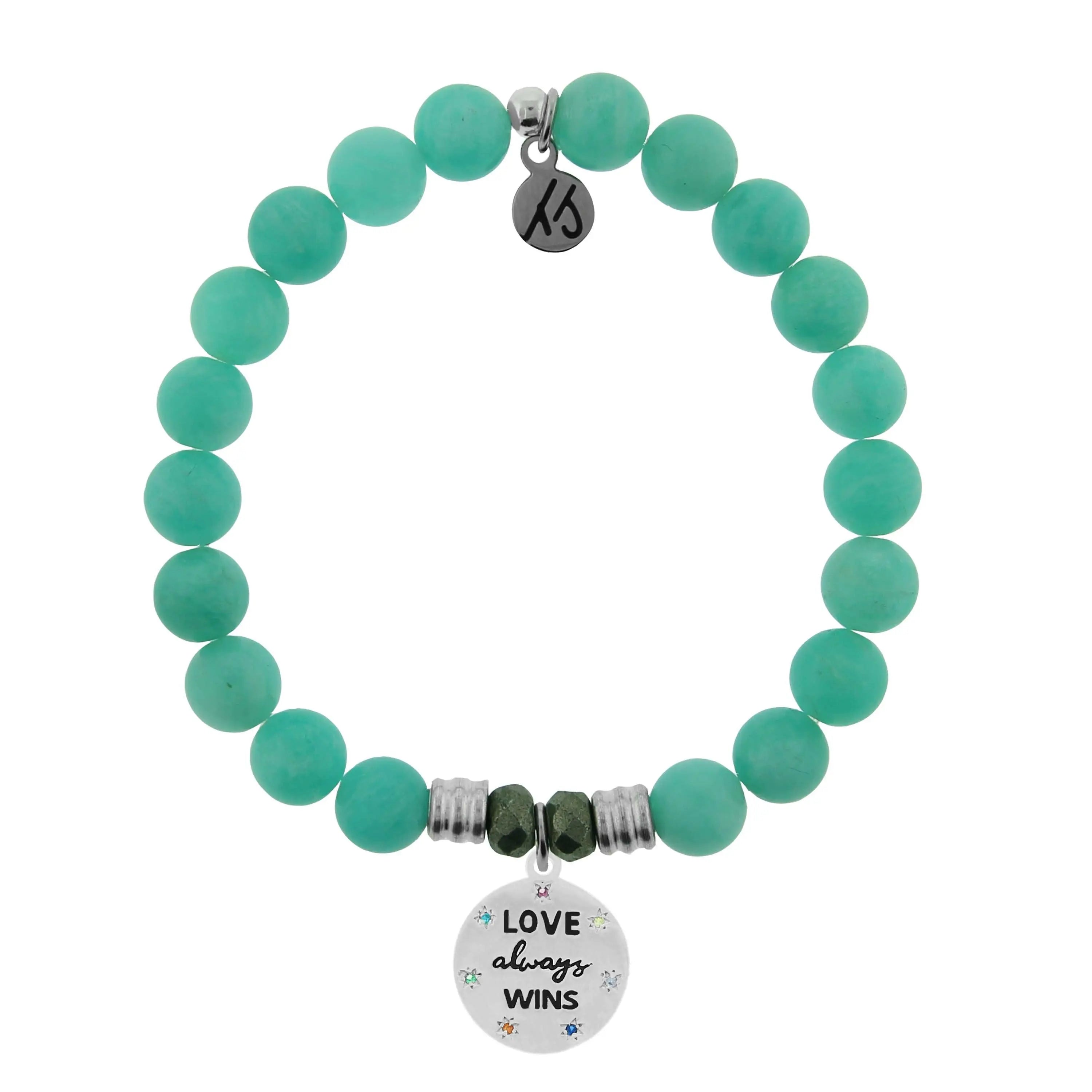 Peruvian Amazonite Stone Bracelet with Love Always Wins Sterling Silver Charm Tiffany Jazelle