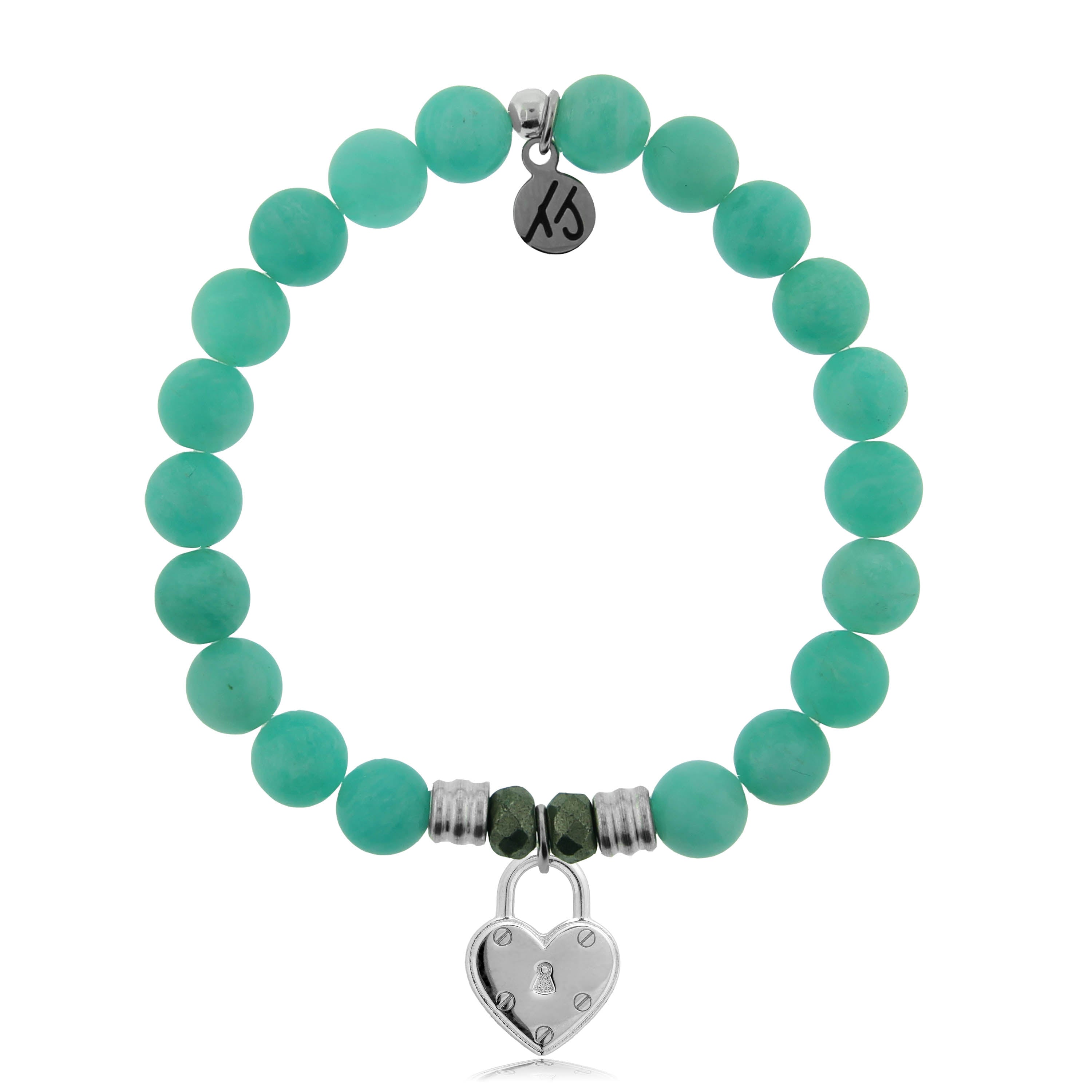Peruvian Amazonite Stone Bracelet with Love Lock Sterling Silver Charm