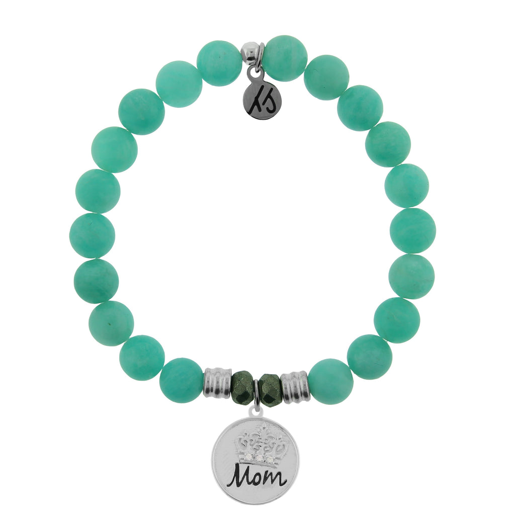 Peruvian Amazonite Stone Bracelet with Mom Crown Sterling Silver Charm
