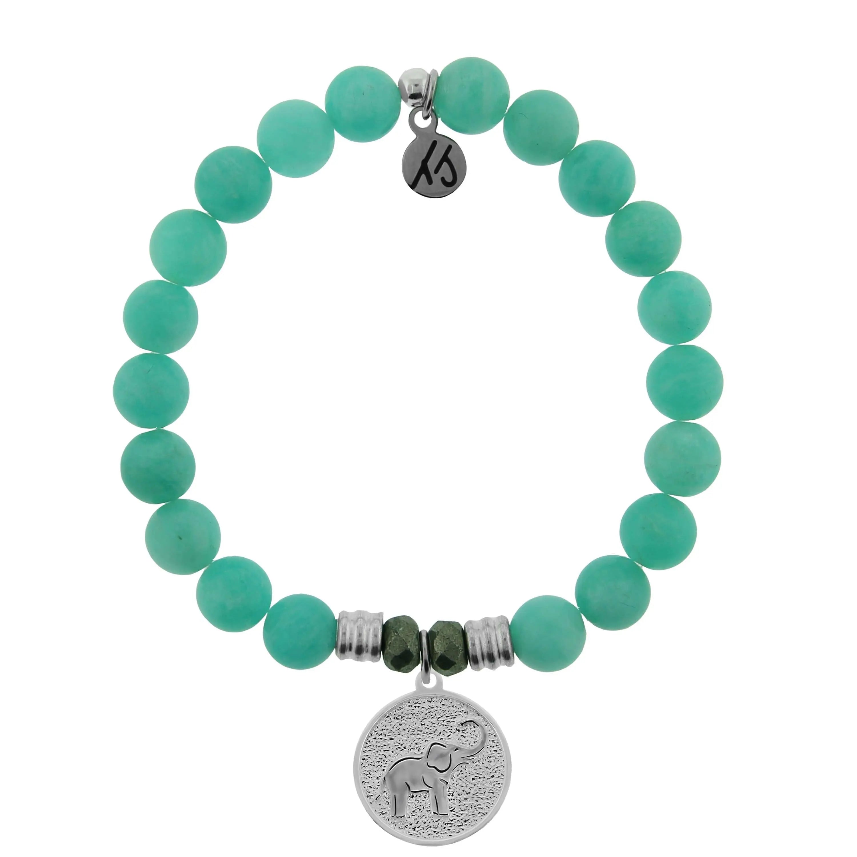 Peruvian Amazonite Stone Bracelet with Lucky Elephant Sterling Silver Charm Tiffany Jazelle