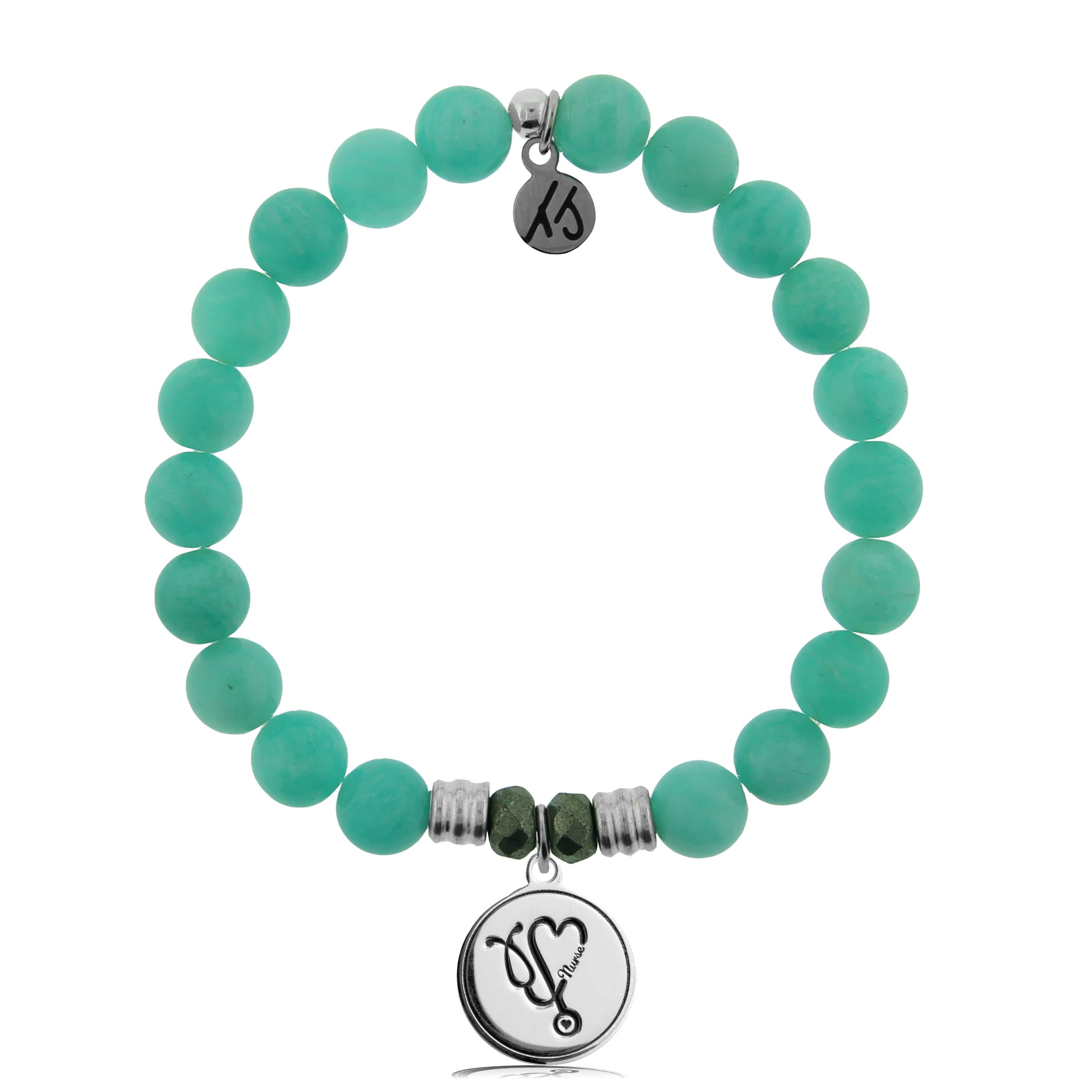 Peruvian Amazonite Stone Bracelet with Nurse Sterling Silver Charm