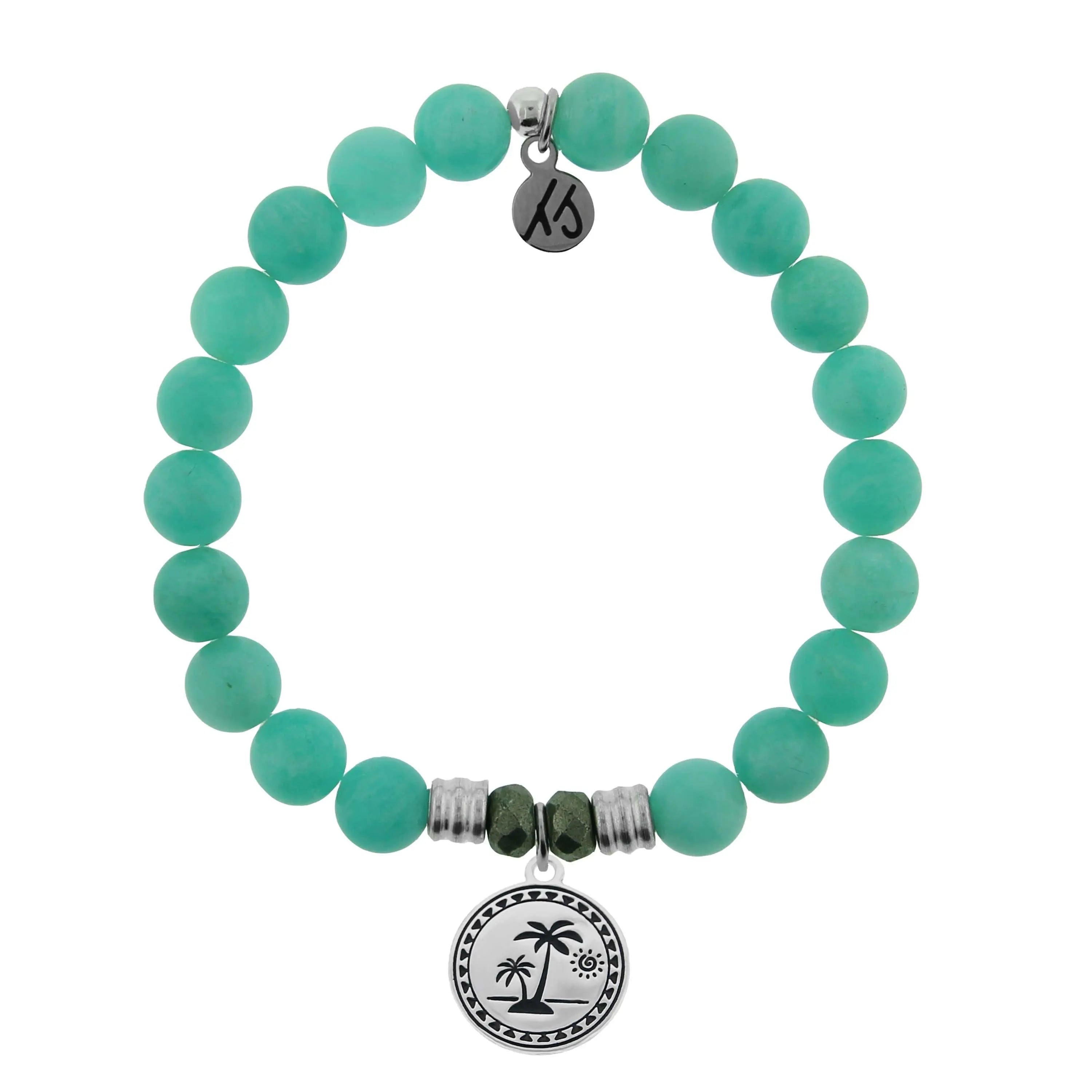 Peruvian Amazonite Stone Bracelet with Palm Tree Sterling Silver Charm Tiffany Jazelle