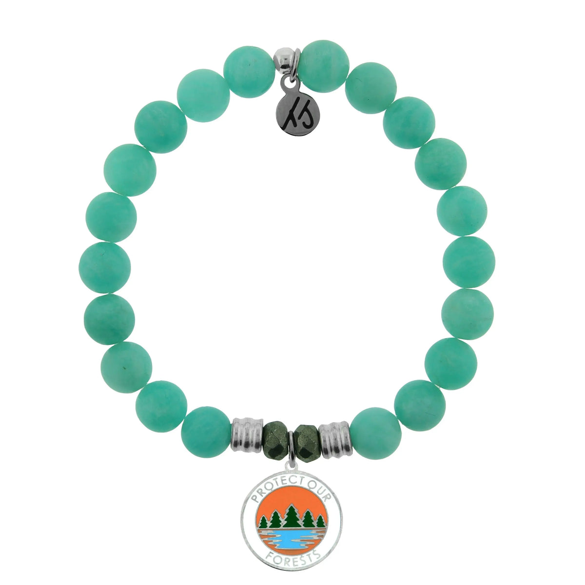 Peruvian Amazonite Stone Bracelet with Protect Our Forest Sterling Silver Charm