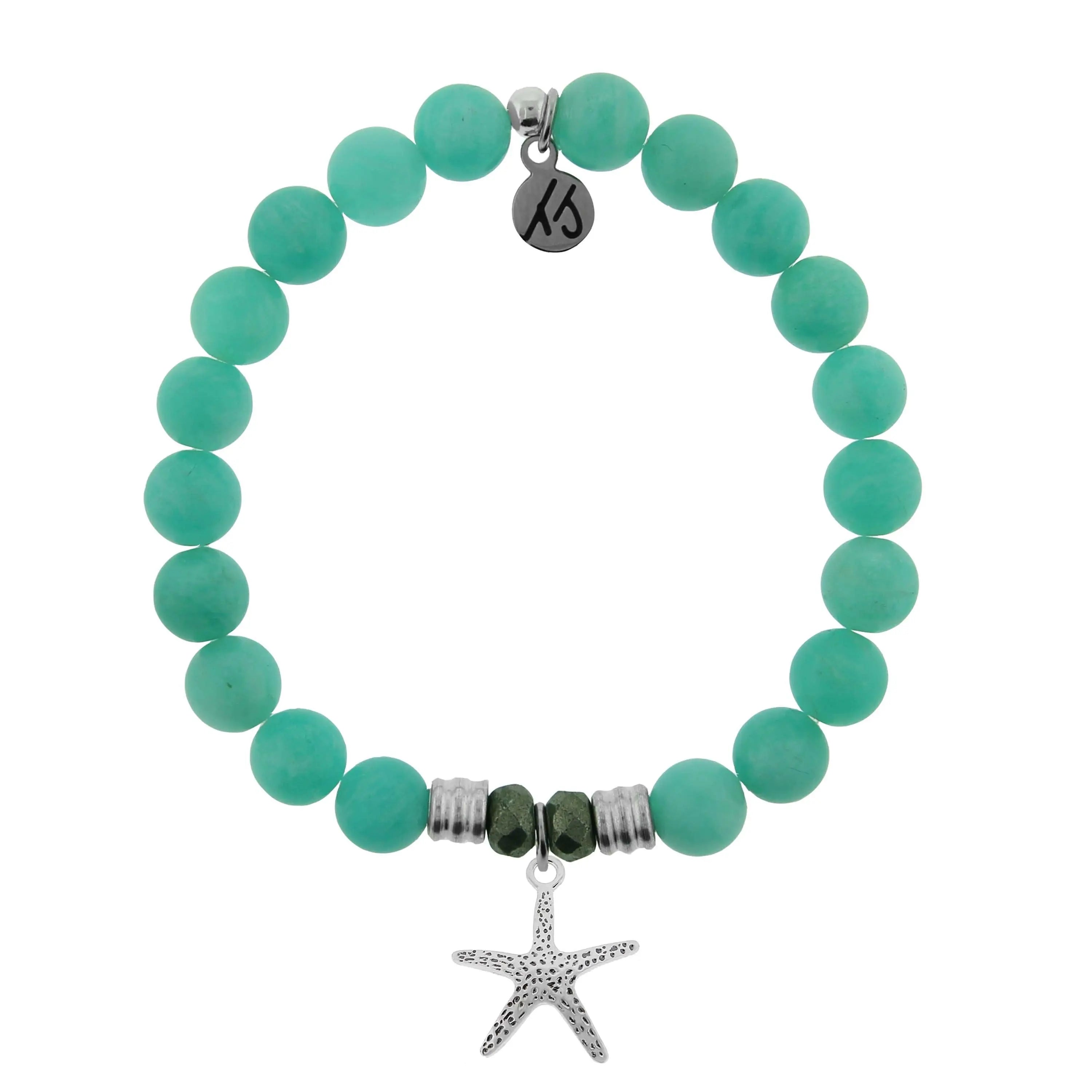 Peruvian Amazonite Stone Bracelet with Starfish Sterling Silver Charm Tiffany Jazelle