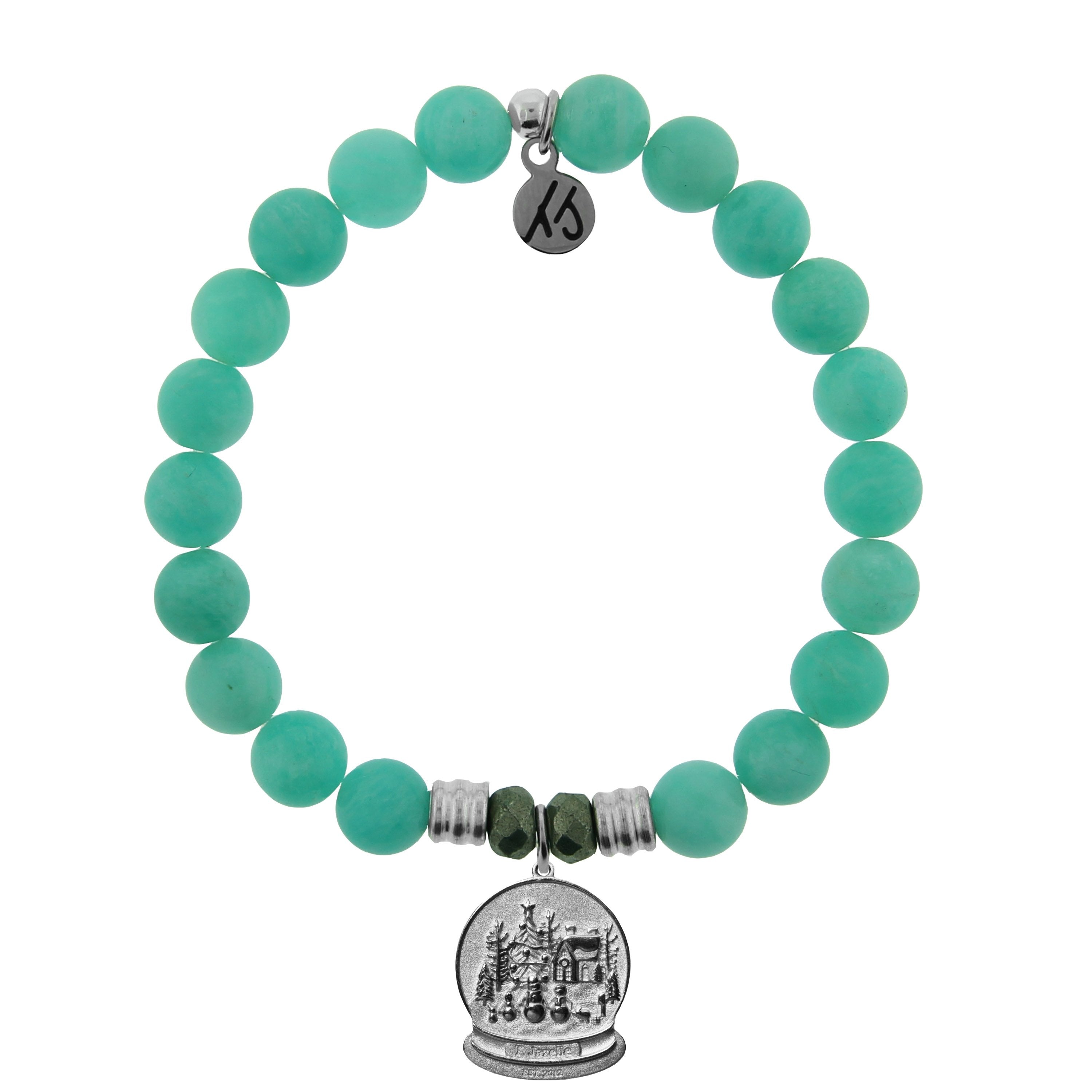 Peruvian Amazonite Stone Bracelet with Winter Wonderland Sterling Silver Charm