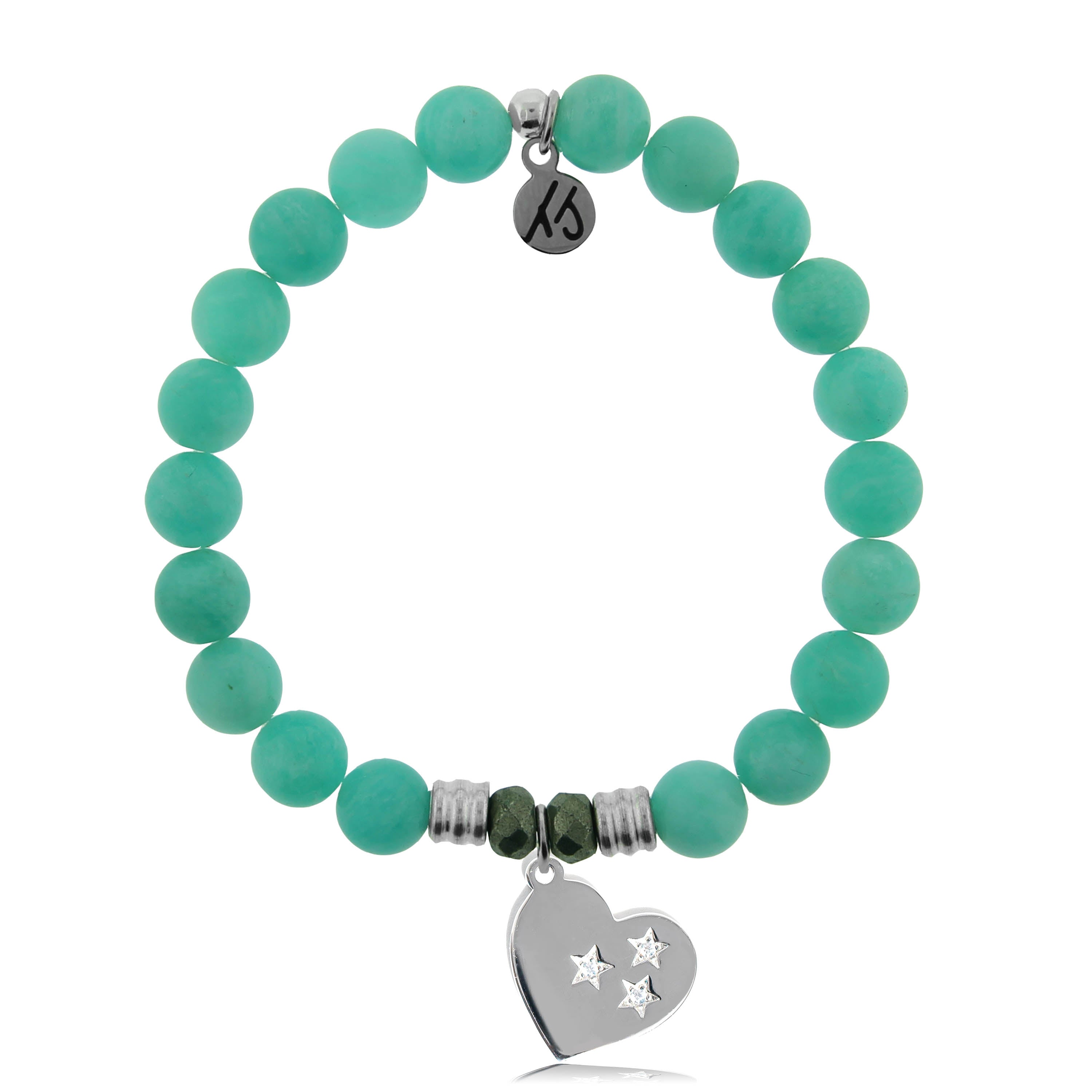 Peruvian Amazonite Stone Bracelet with Wishing Heart Sterling Silver Charm