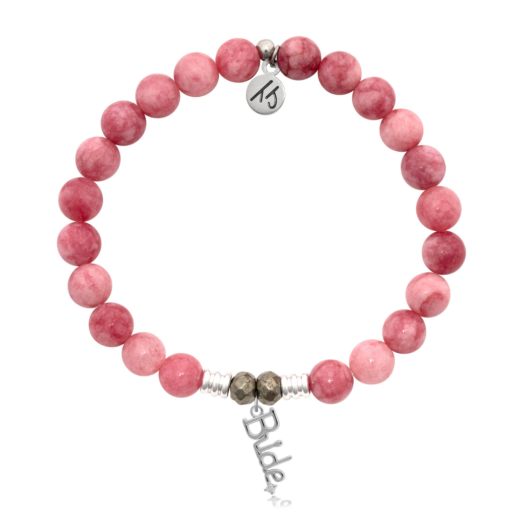 Pink Jade Stone Bracelet with Bride Sterling Silver Charm