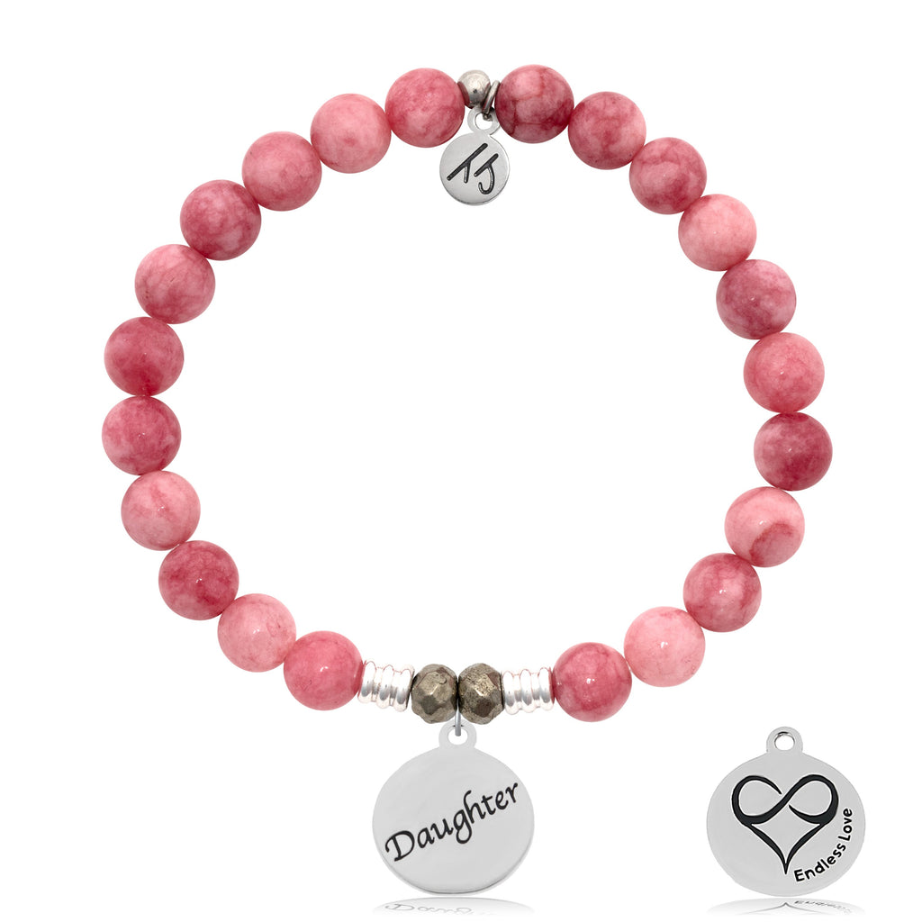 Pink Jade Stone Bracelet with Daughter Sterling Silver Charm
