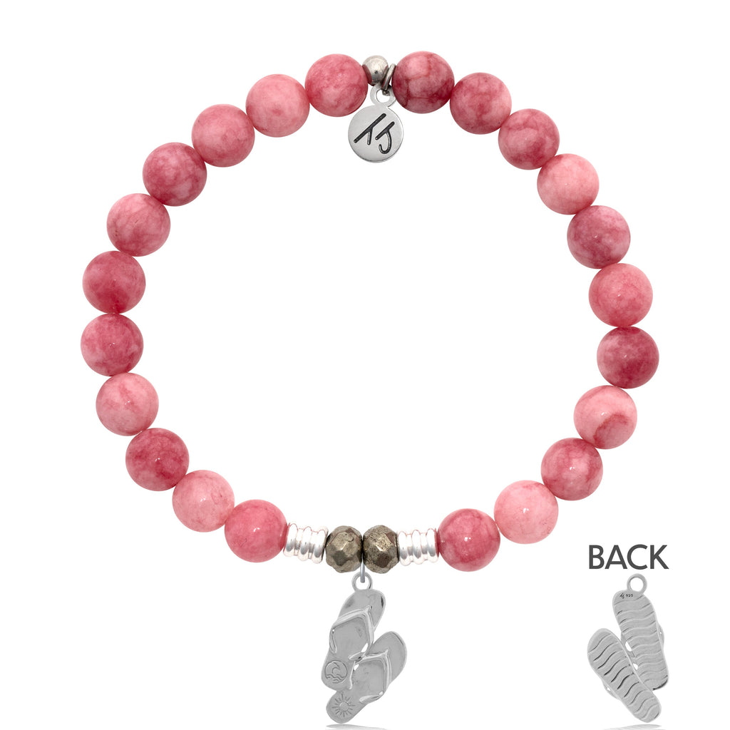 Pink Jade Stone Bracelet with Flip Flop Sterling Silver Charm