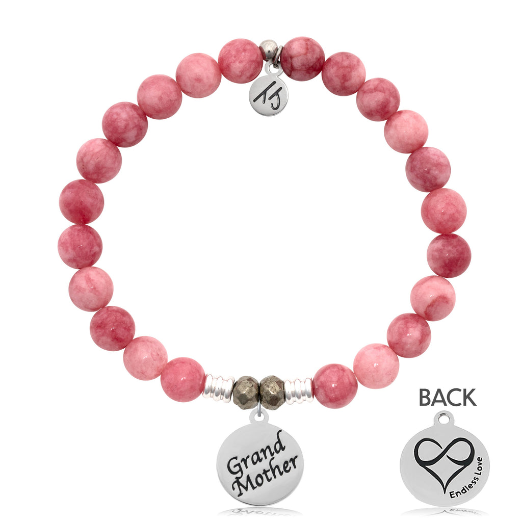 Pink Jade Stone Bracelet with Grandmother Sterling Silver Charm