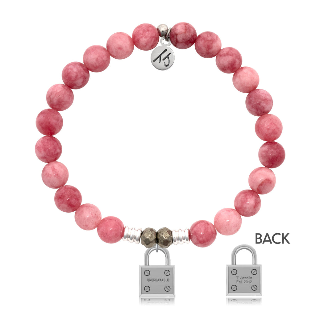 Pink Jade Stone Bracelet with Unbreakable Sterling Silver Charm