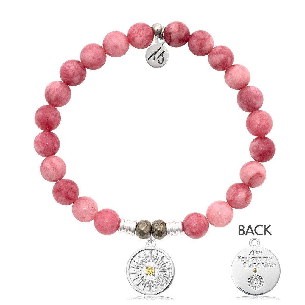 Pink Jade Stone Bracelet with You are my Sunshine Sterling Silver Charm