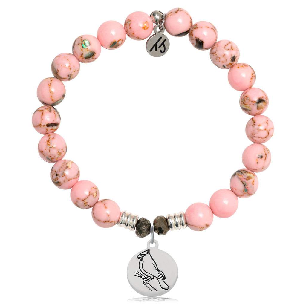 Pink Shell Stone Bracelet with Cardinal Sterling Silver Charm