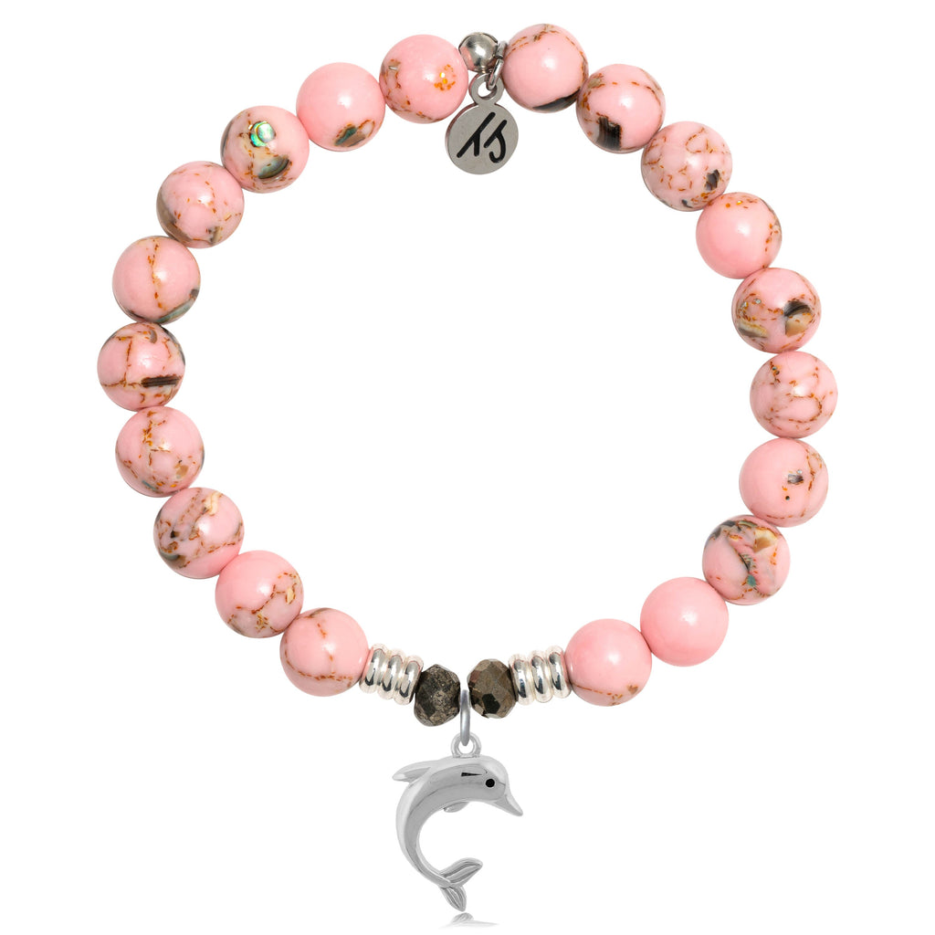 Pink Shell Stone Bracelet with Dolphin Sterling Silver Charm