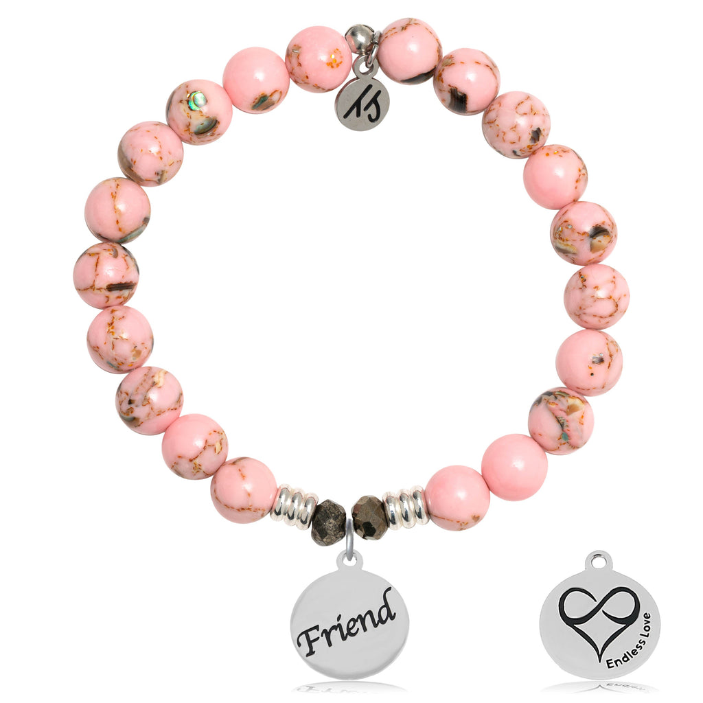 Pink Shell Stone Bracelet with Friend Endless Love Sterling Silver Charm