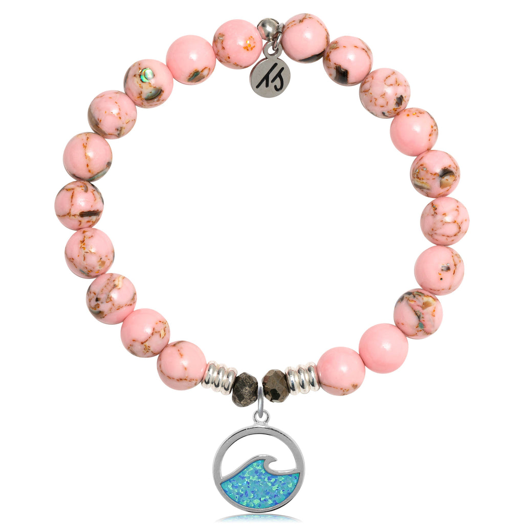 Pink Shell Stone Bracelet with Love as Deep as the Ocean Sterling Silver Charm