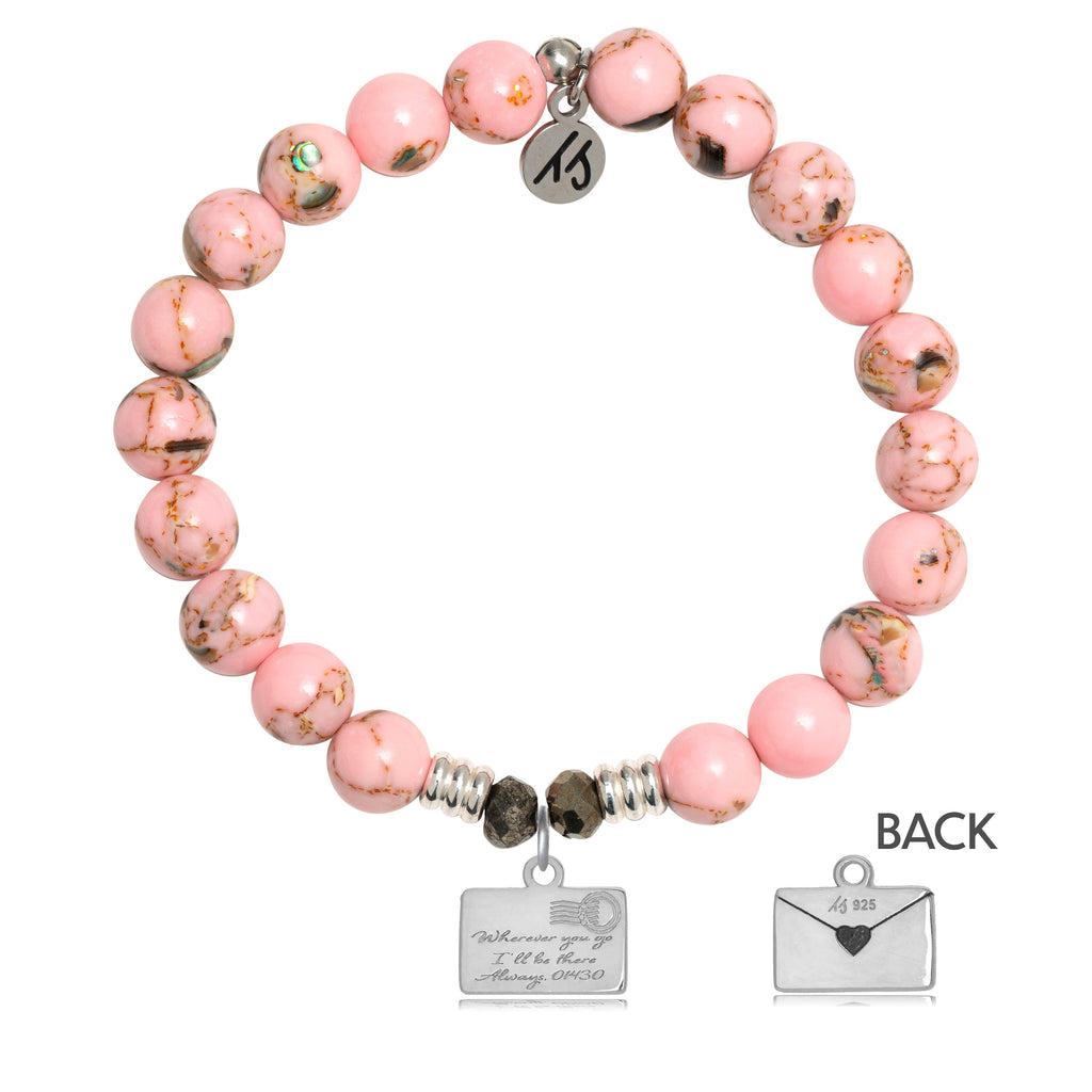 Pink Shell Stone Bracelet with Love Letter Sterling Silver Charm