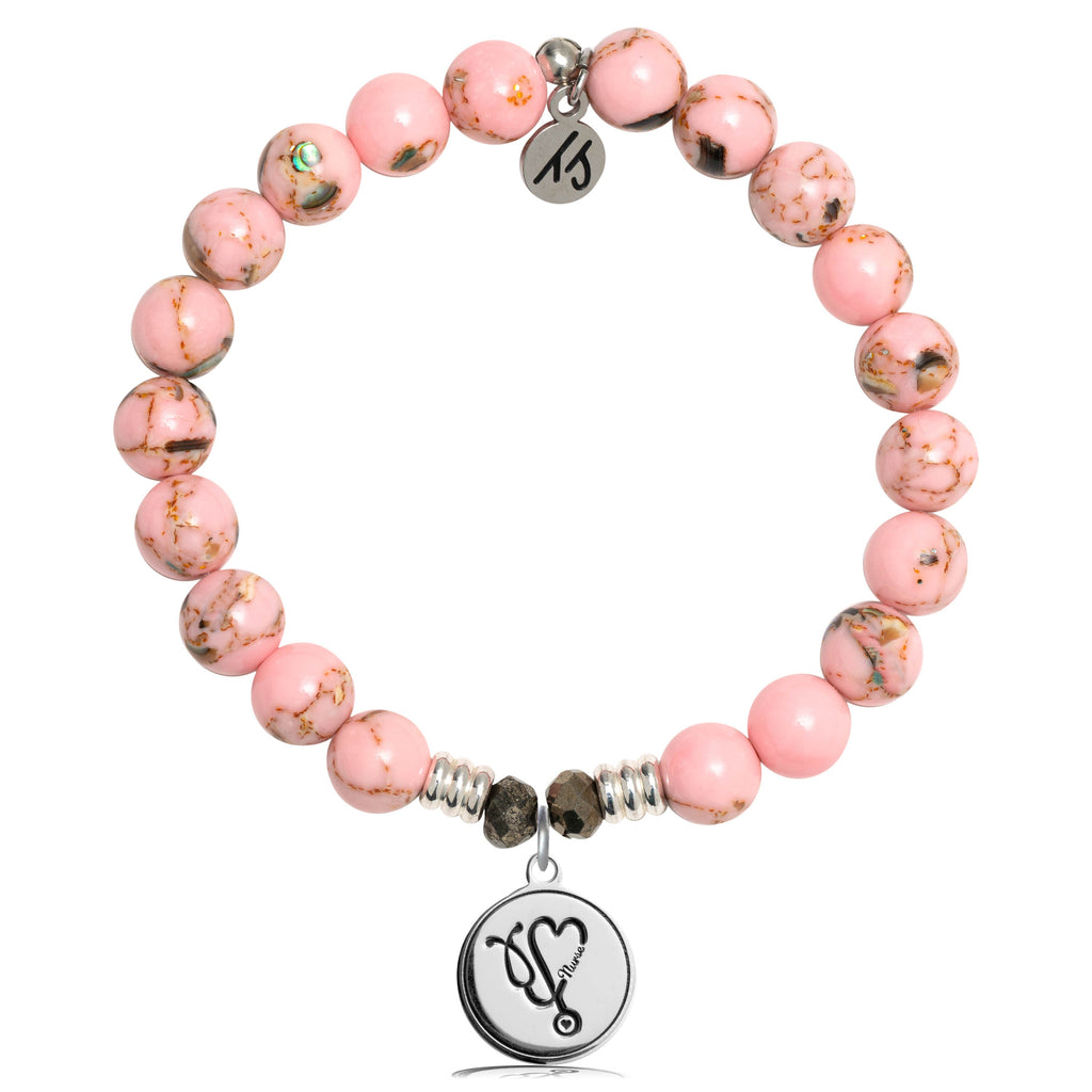 Pink Shell Stone Bracelet with Nurse Sterling Silver Charm