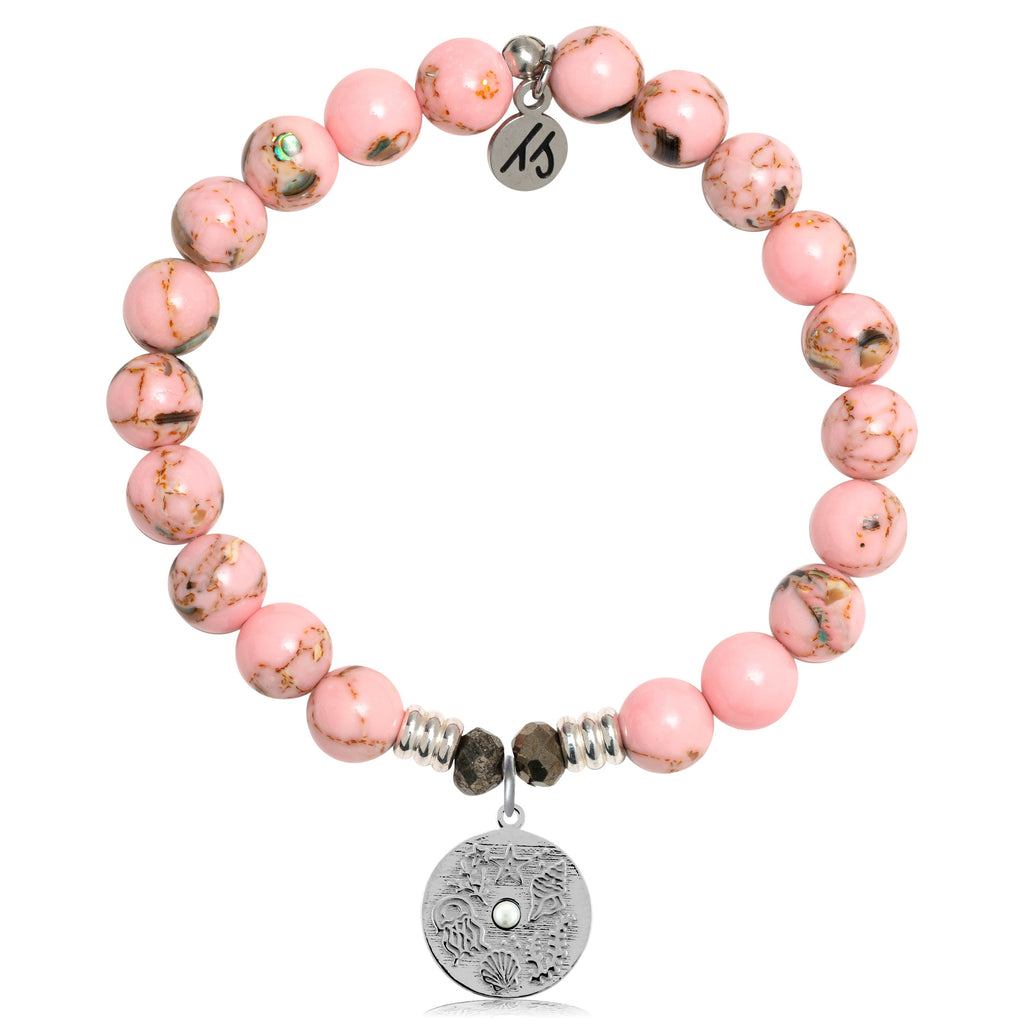 Pink Shell Stone Bracelet with Ocean Lover Sterling Silver Charm