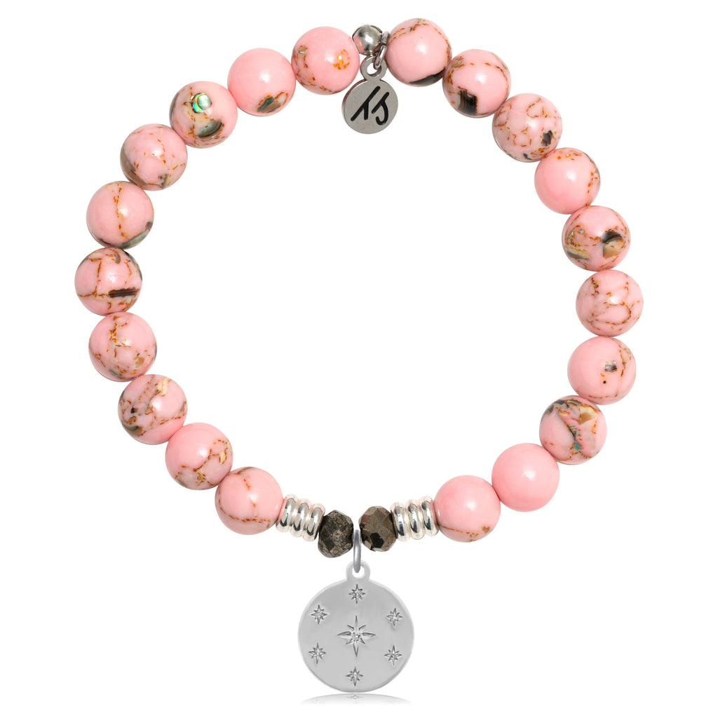 Pink Shell Stone Bracelet with Prayer Sterling Silver Charm