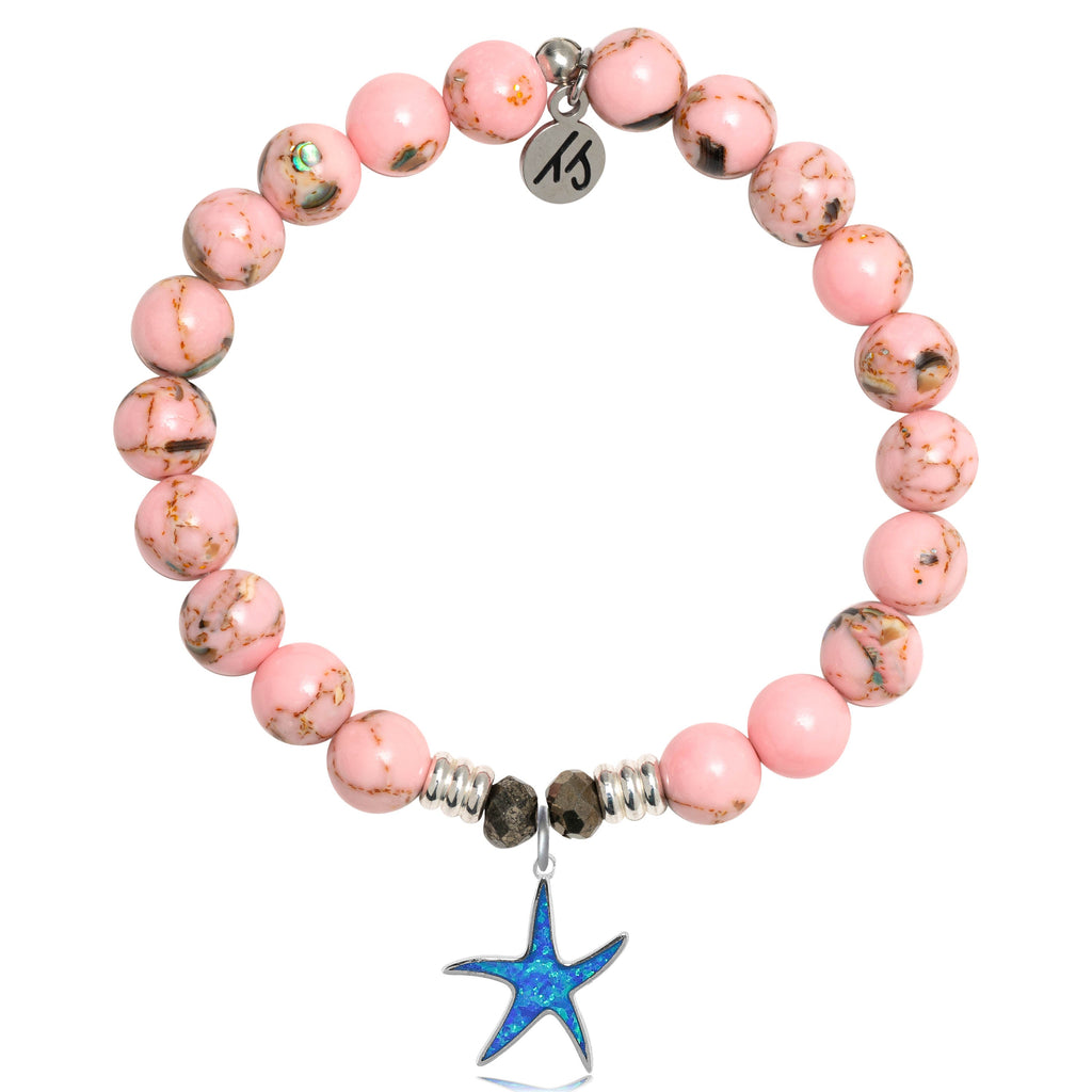 Pink Shell Stone Bracelet with Star of the Sea Sterling Silver Charm