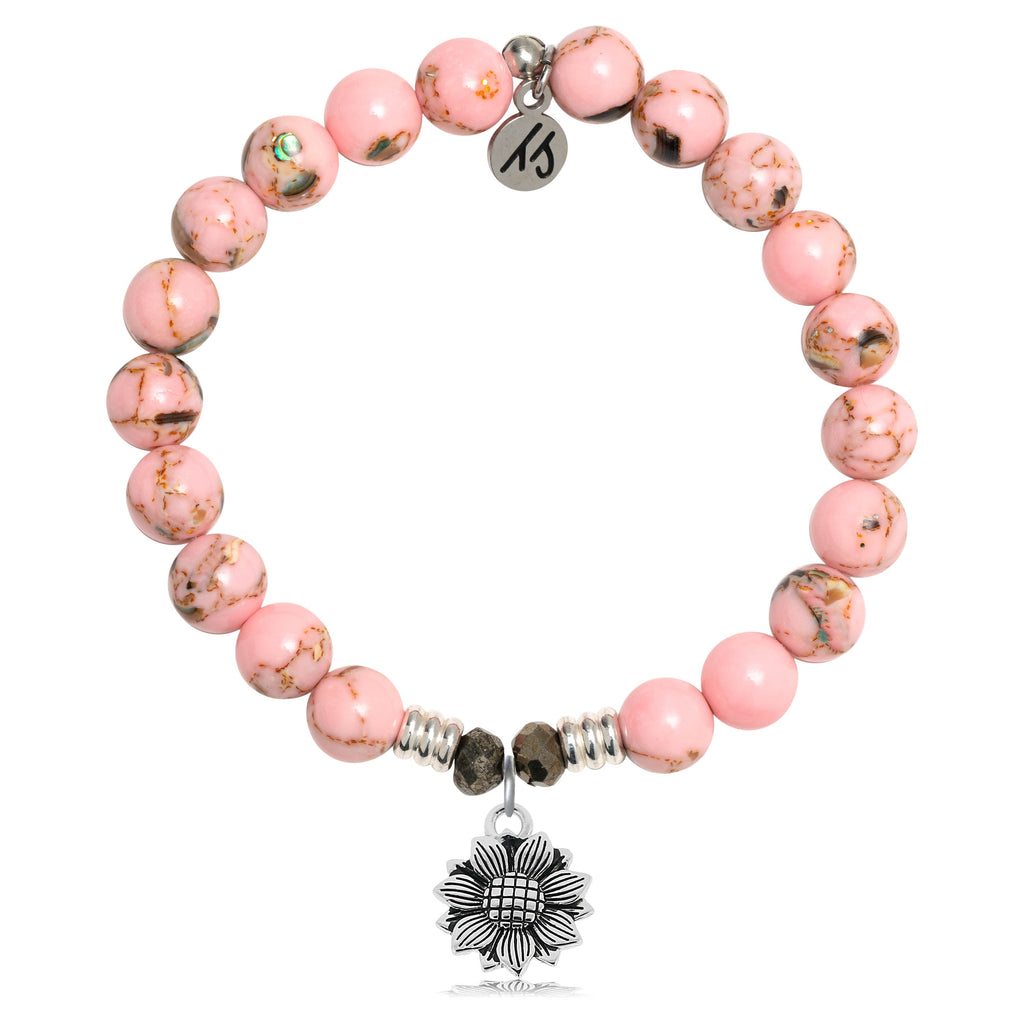 Pink Shell Stone Bracelet with Sunflower Sterling Silver Charm