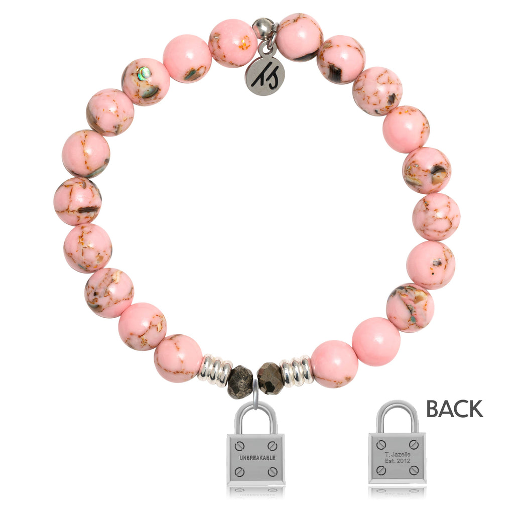 Pink Shell Stone Bracelet with Unbreakable Sterling Silver Charm