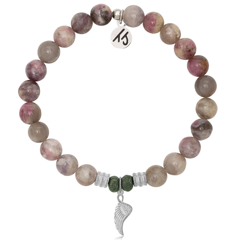 Pink Tourmaline Stone Bracelet with Angel Blessings Sterling Silver Charm